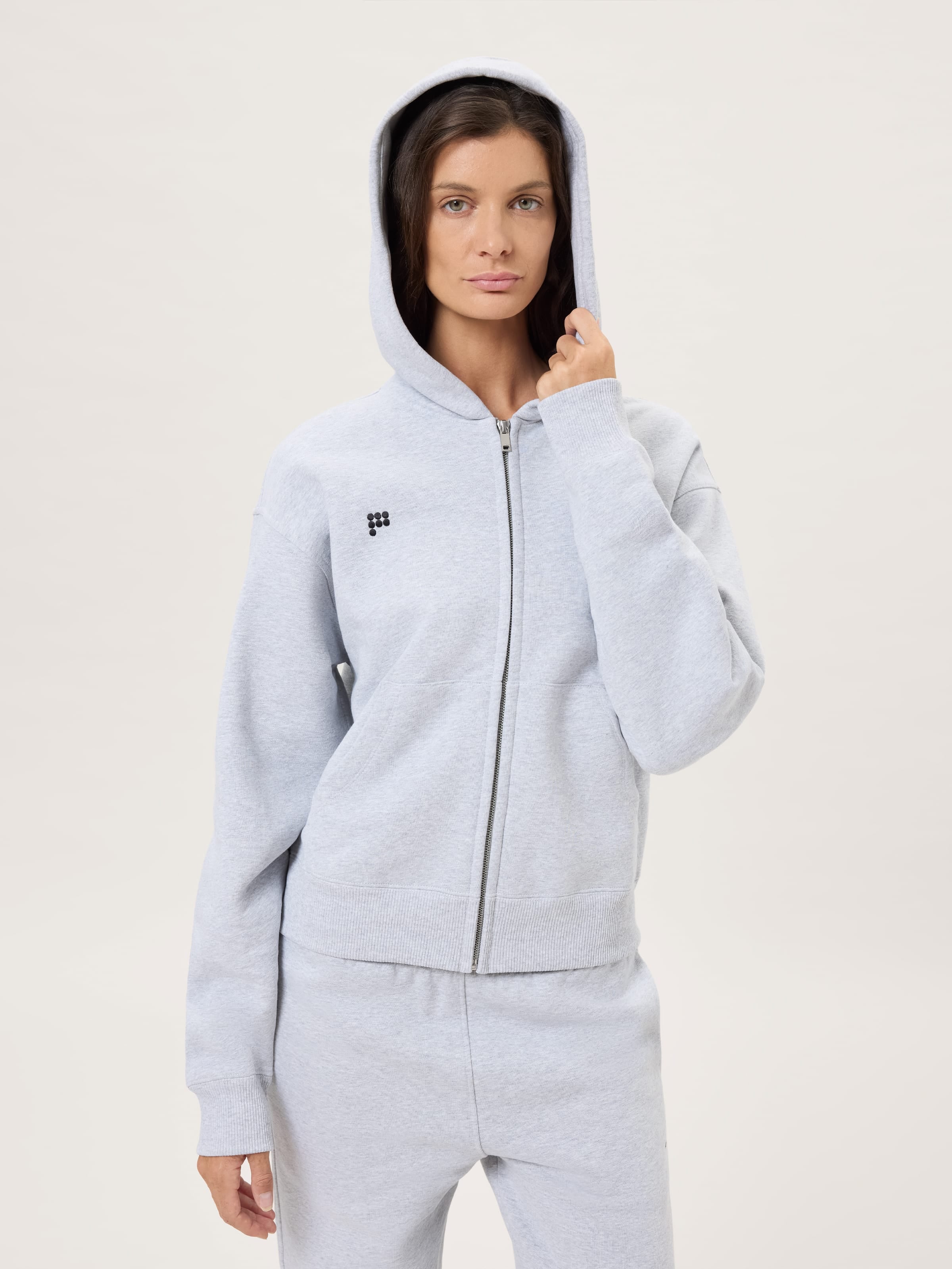 Womens Heavyweight Zip Up Hoodie—Grey Marl