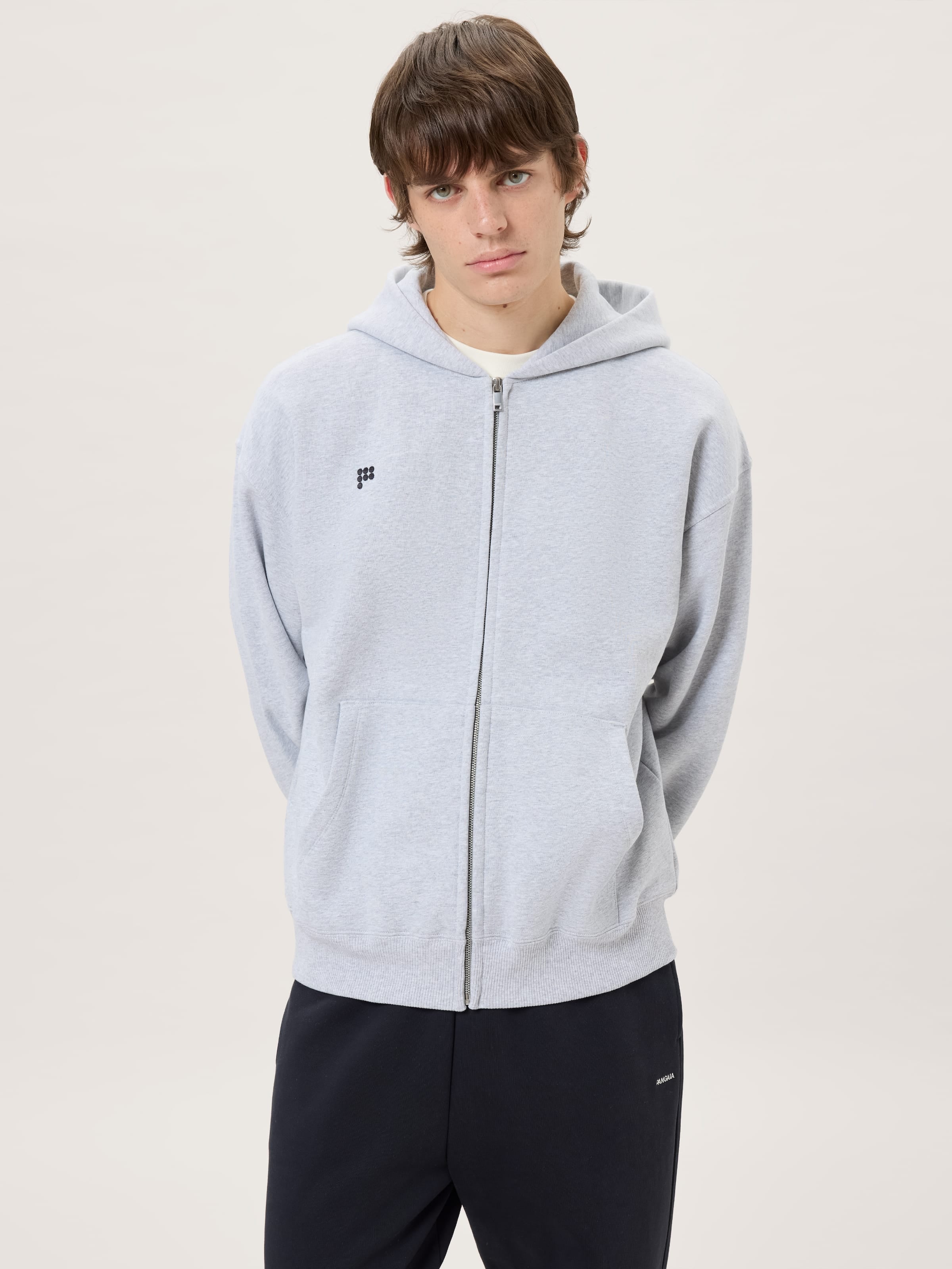Mens Heavyweight Zip Up Hoodie—Grey Marl