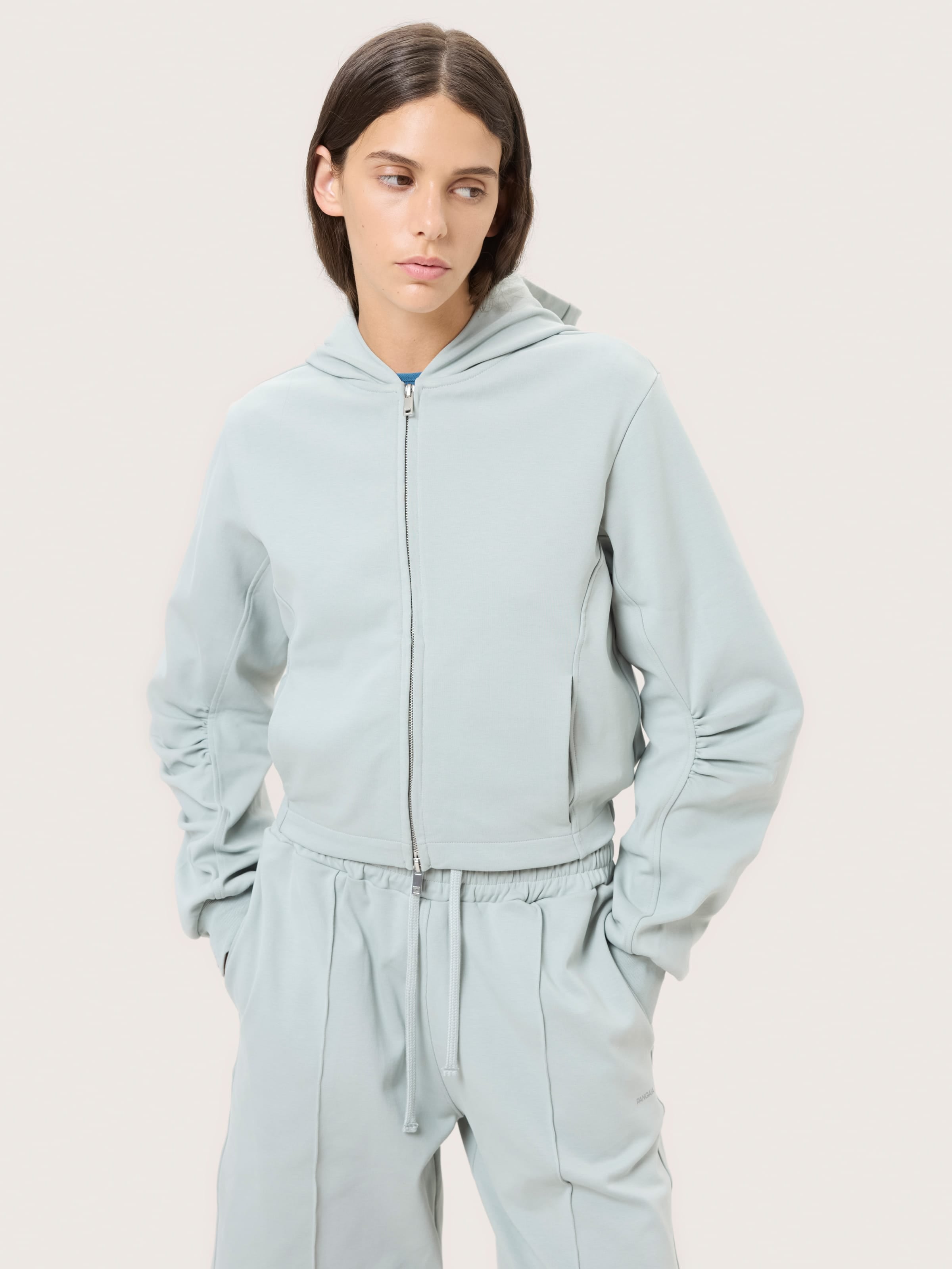 Womens Double Jersey Zip Up Hoodie—Silent Stone