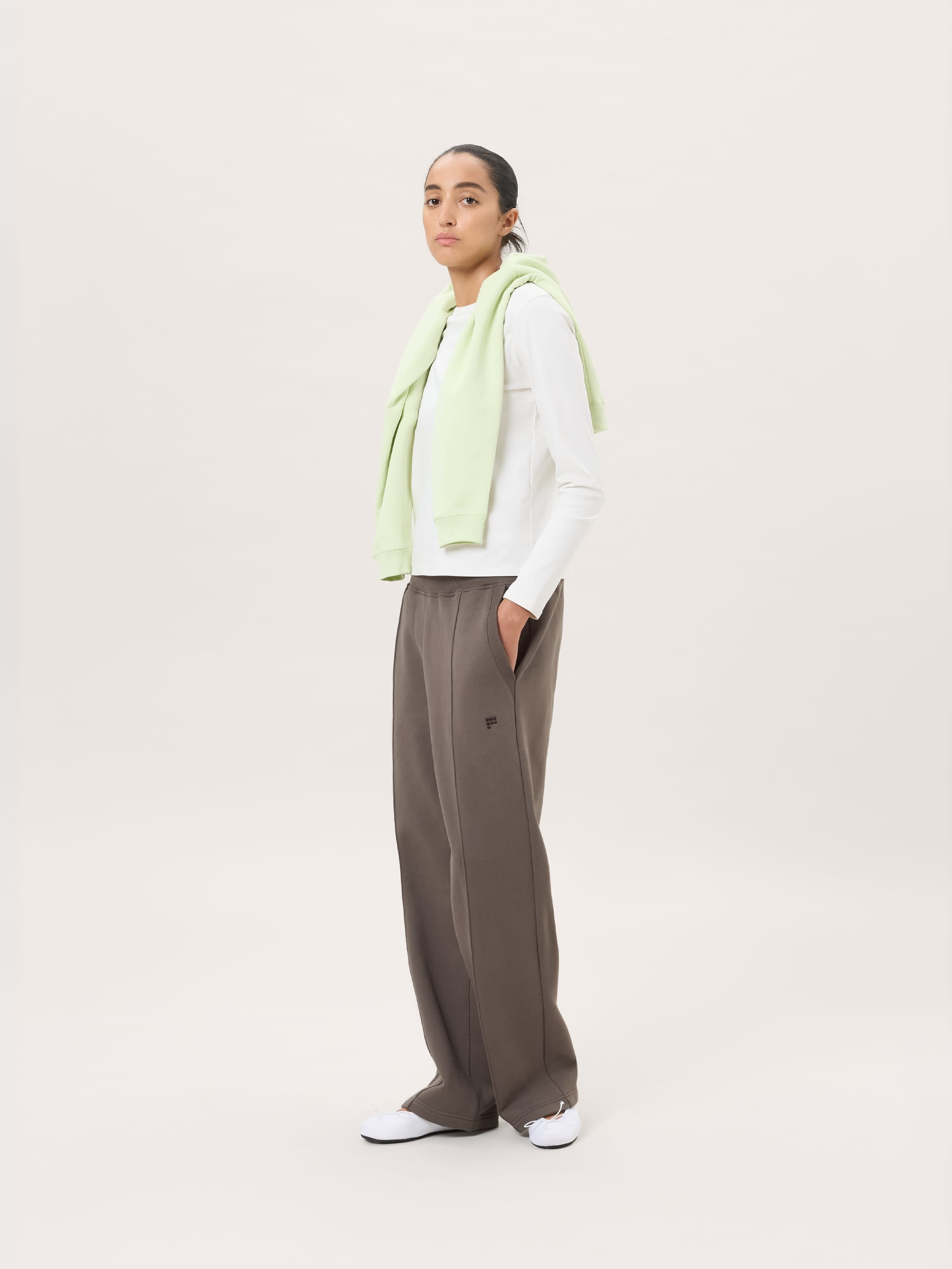 Womens Heavyweight Logo Straight Leg Track Pants—Shadow Clay