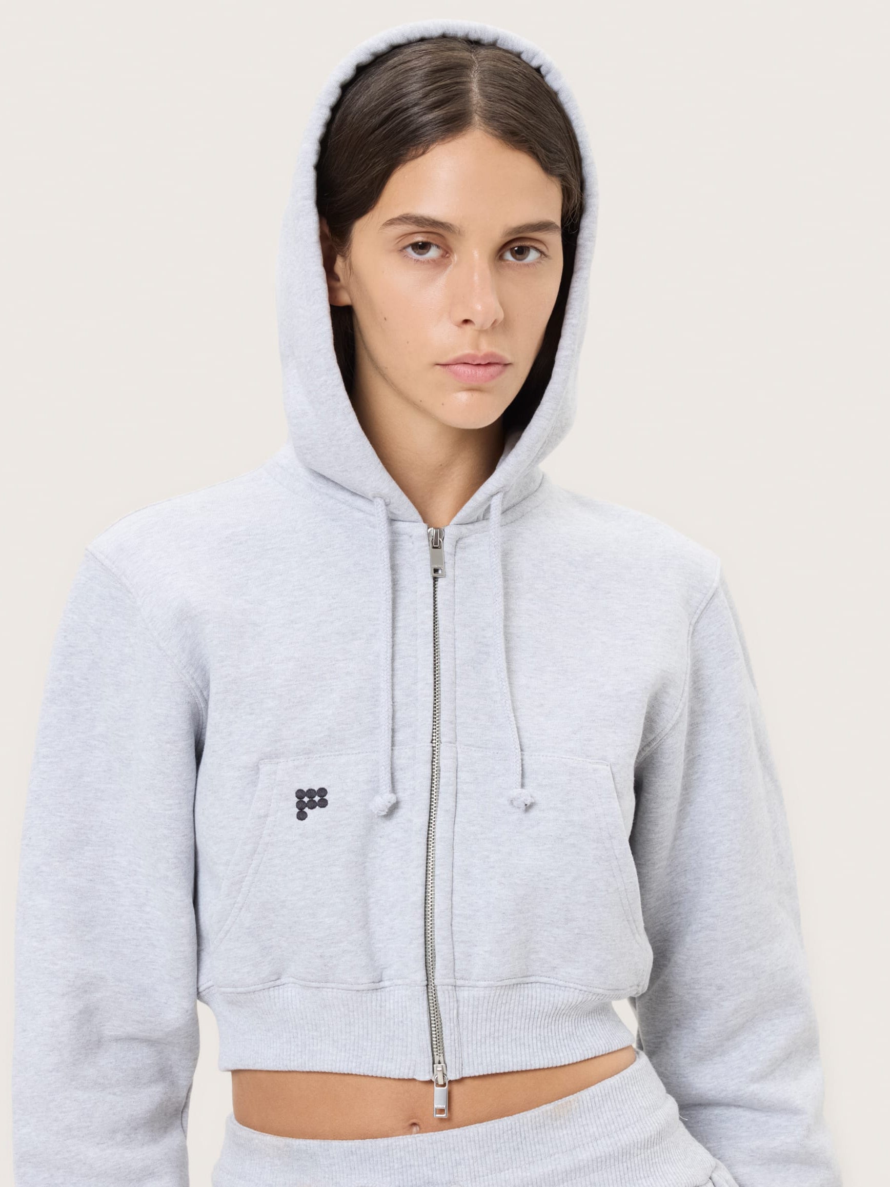 Womens Heavyweight Cropped Hoodie—Grey Marl