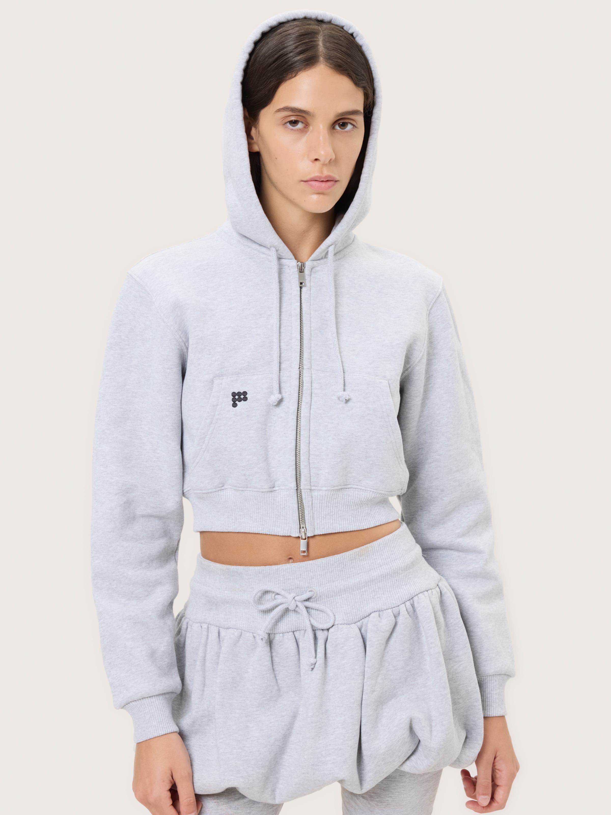 Womens Heavyweight Cropped Hoodie—Grey Marl