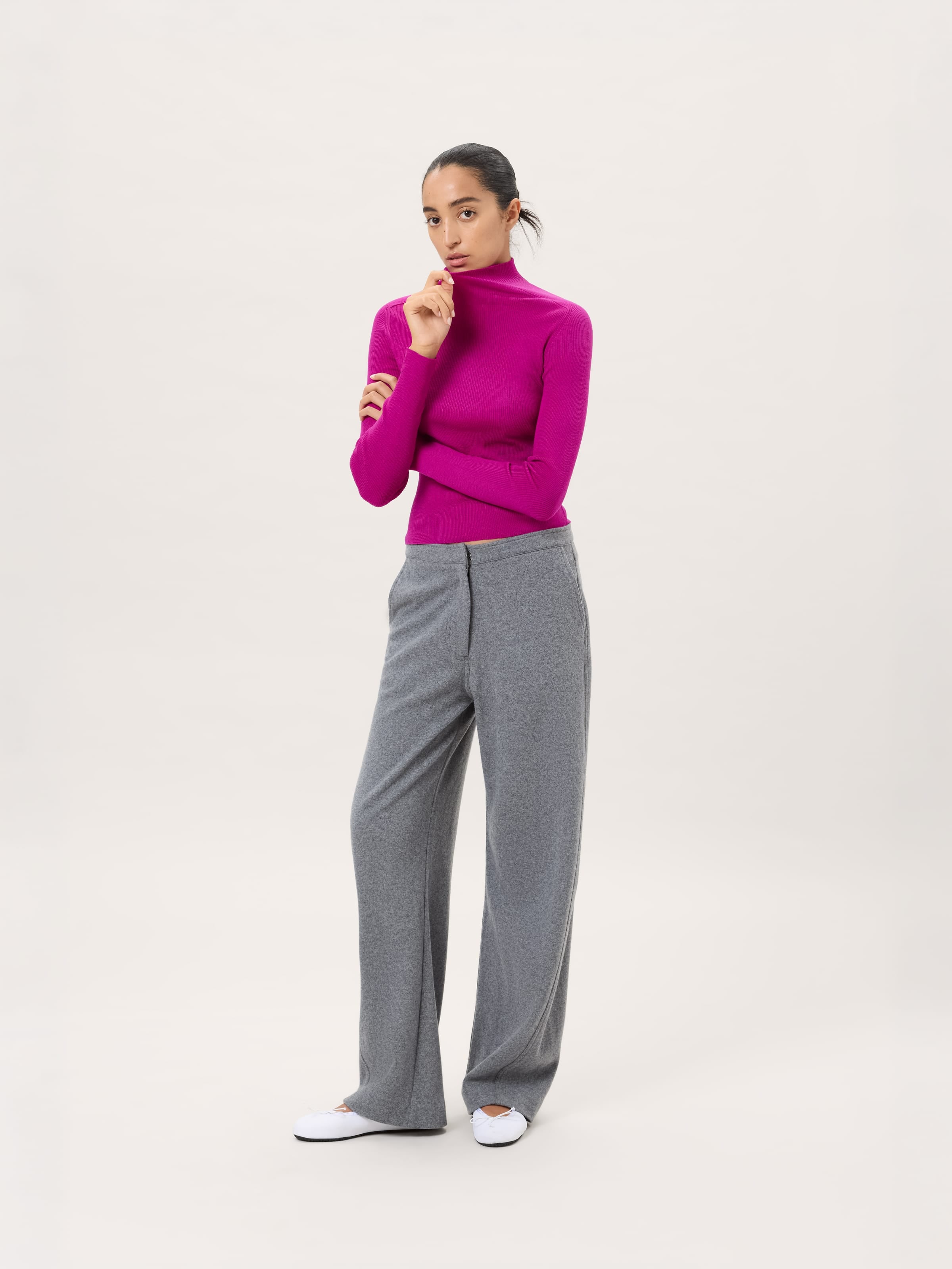 Womens Wool Jersey Trousers—Grey Marl