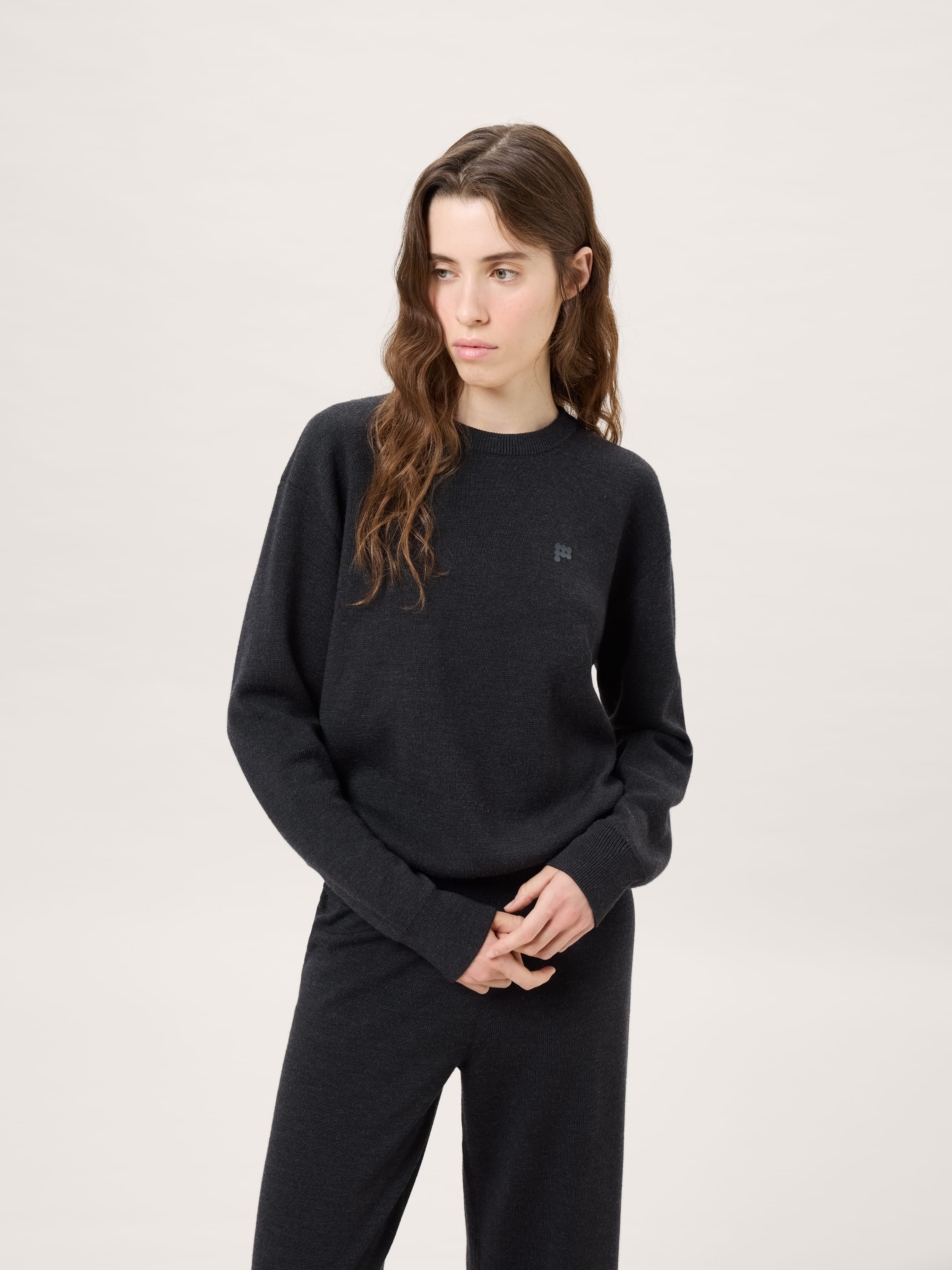 Womens Merino Wool Sweater—Smoked Black