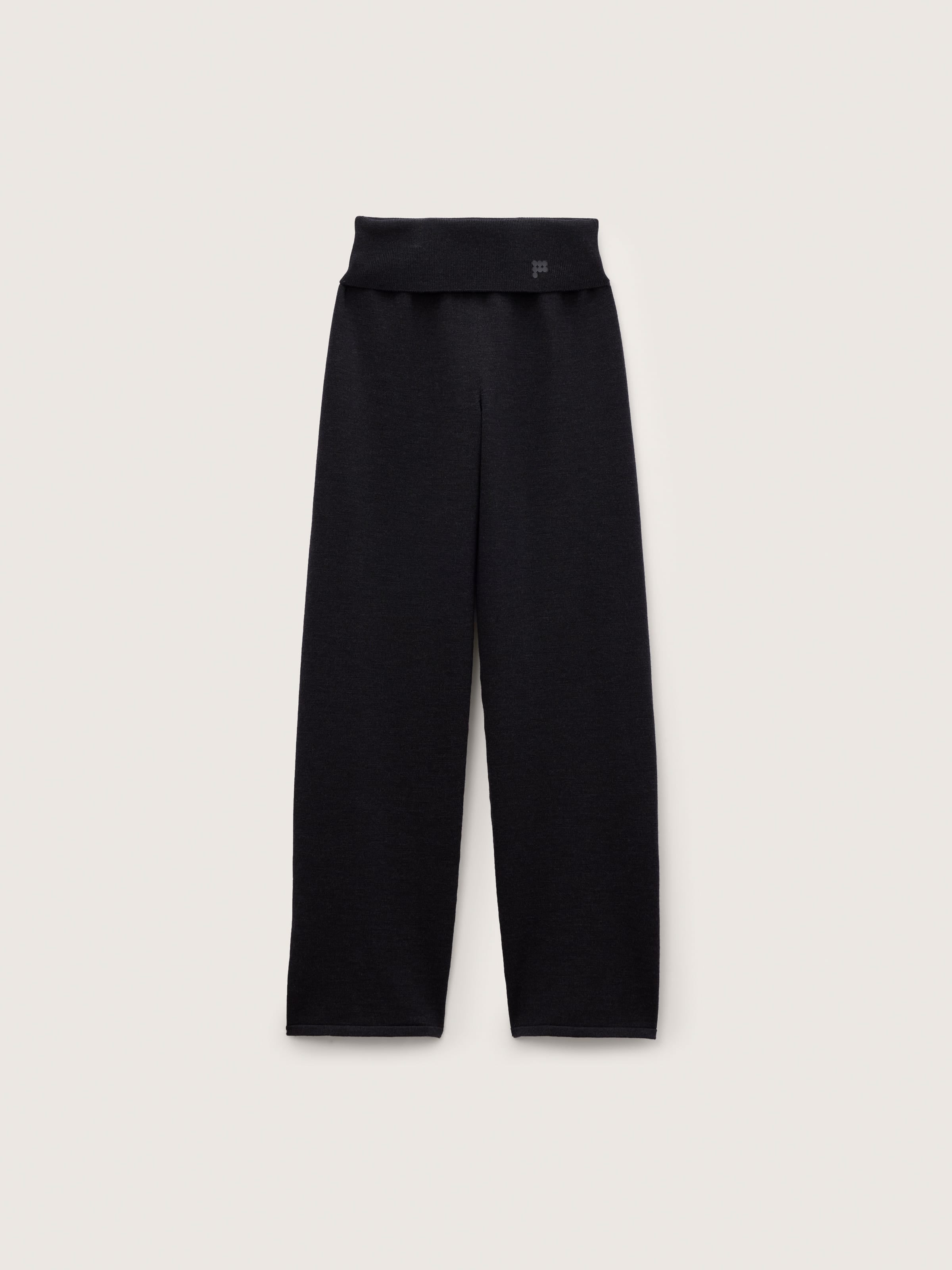 Womens Merino Wool Straight Leg Trousers—Smoked Black