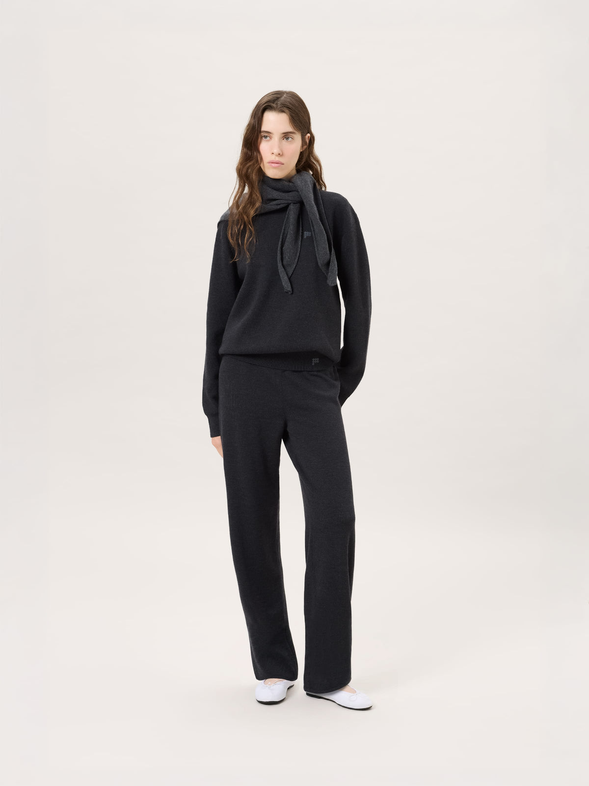 Womens Merino Wool Sweater and Trousers Set—Smoked Black
