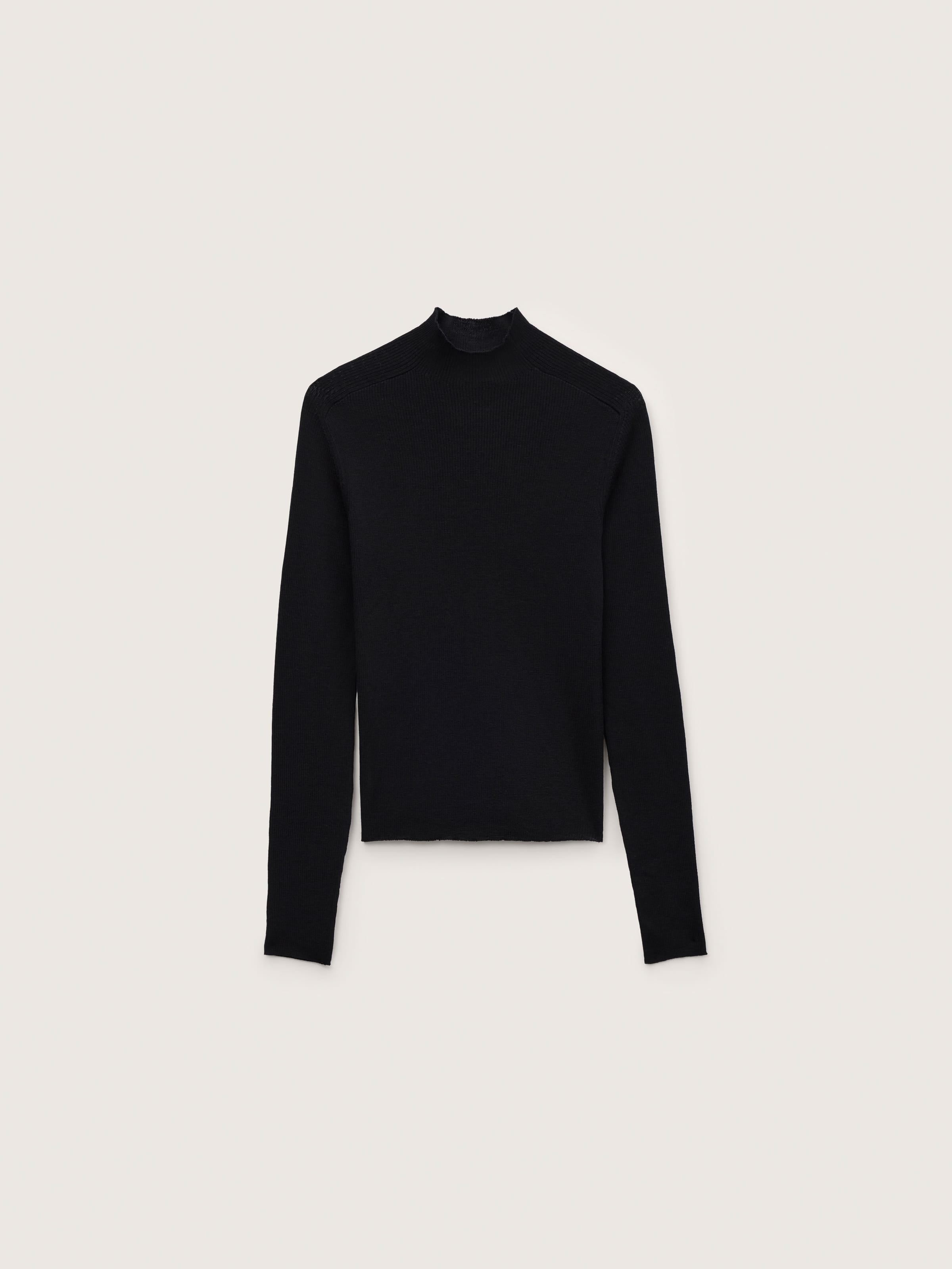 Womens Merino Wool Turtleneck Top—Black