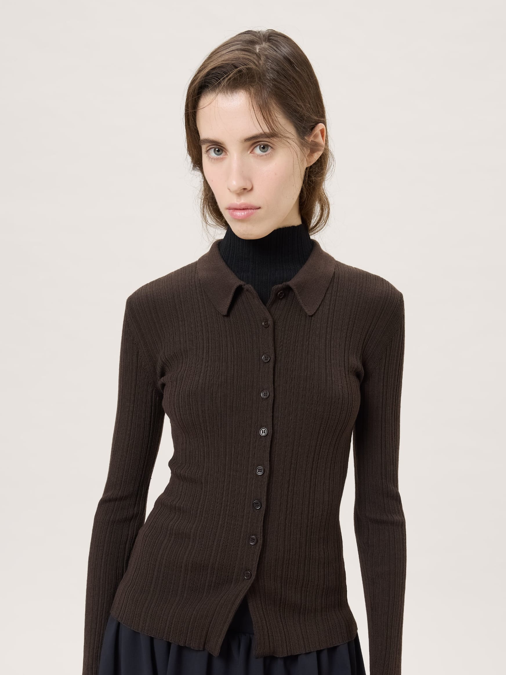 Womens Merino Wool Button Up Top—Obsidian Core