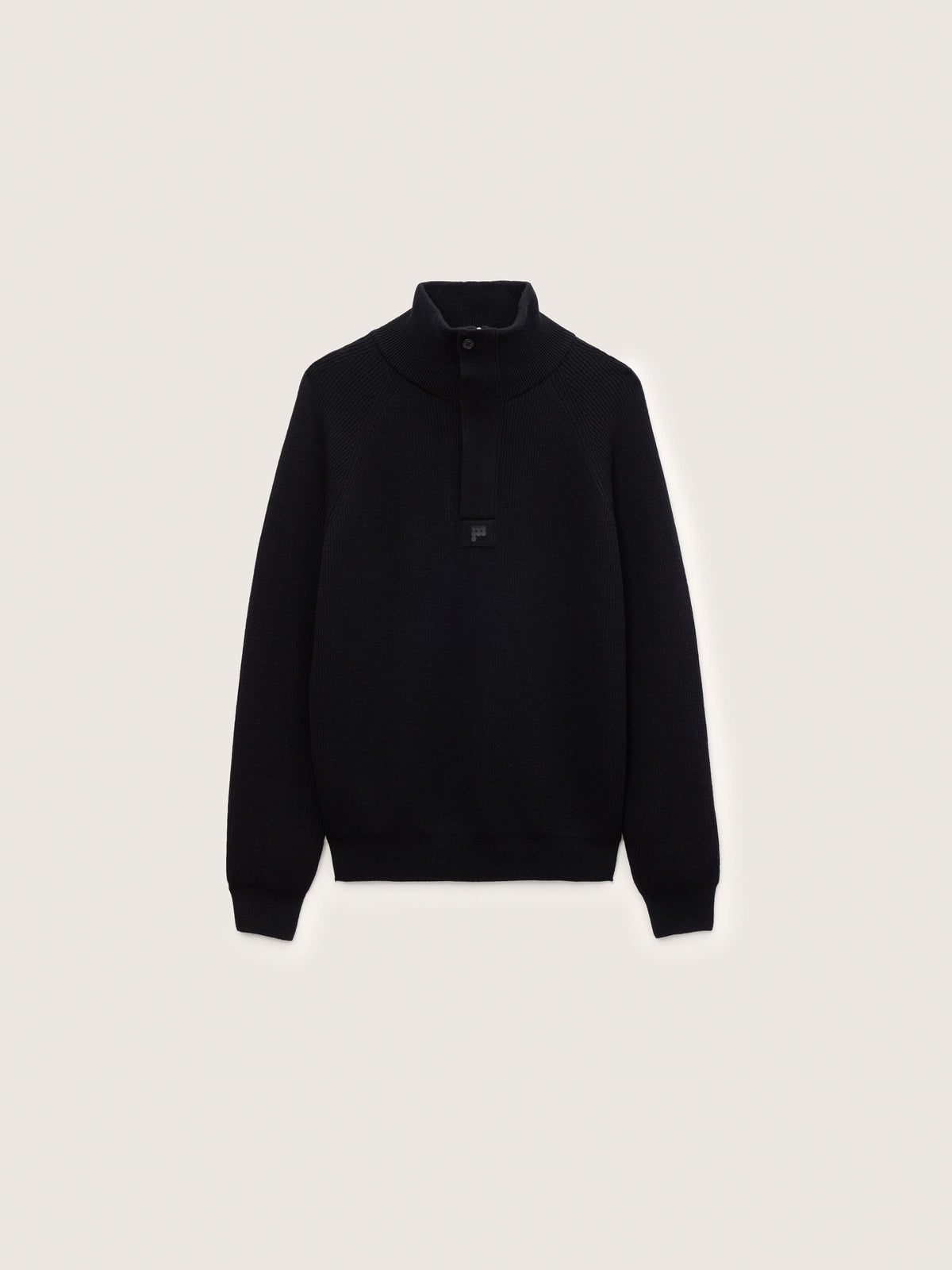 Mens Merino Wool Half Zip Sweater—Black
