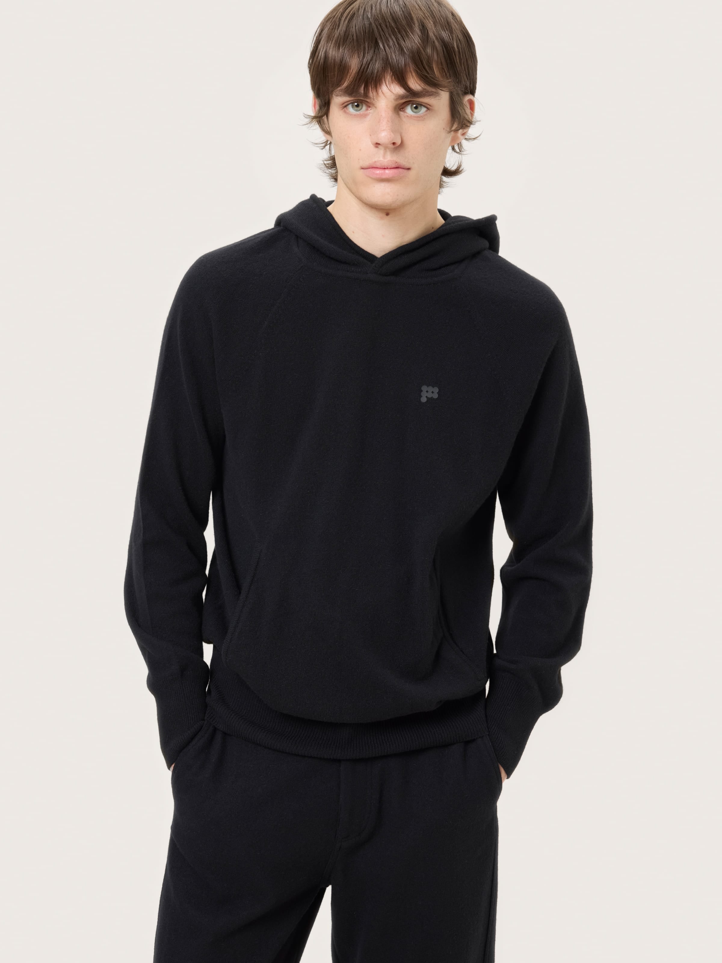 Mens Cashmere and Merino Wool Blend Hoodie—Black
