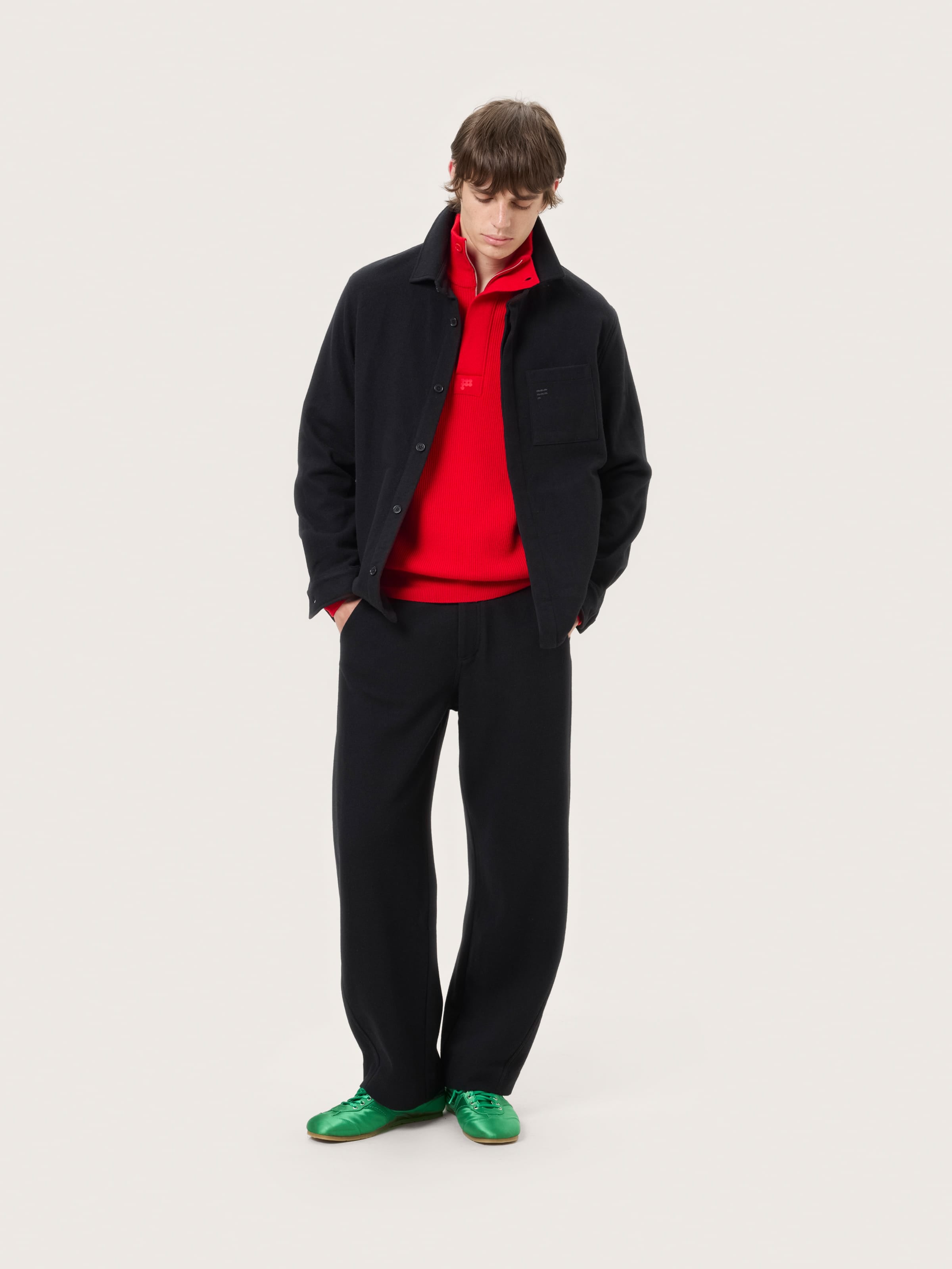Mens Wool Jersey Trousers—Black