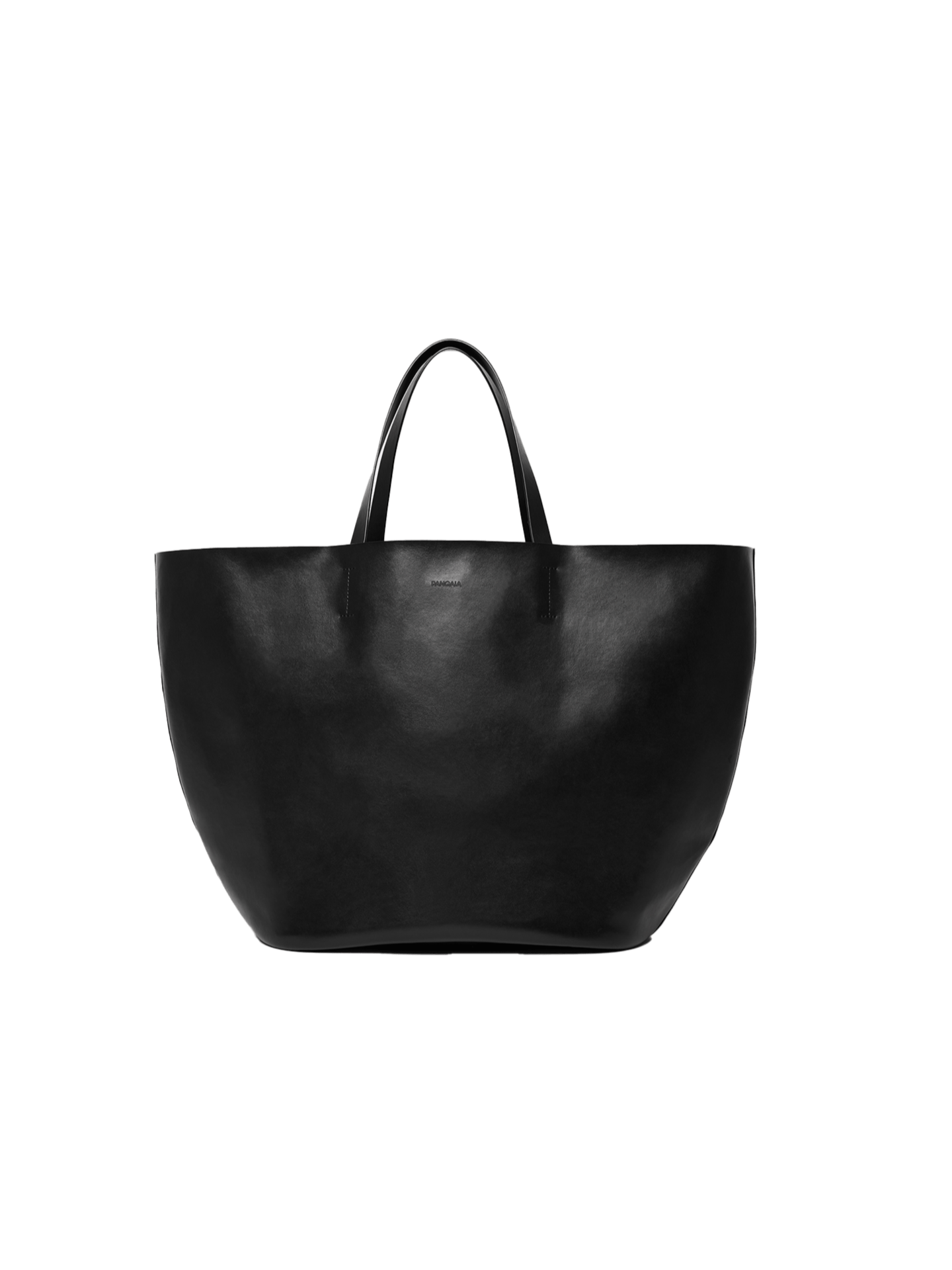 Black GAIA oversized tote bag packshot. MIRUM biobased, plastic-free leather alternative, durable mono-material construction, slim handles