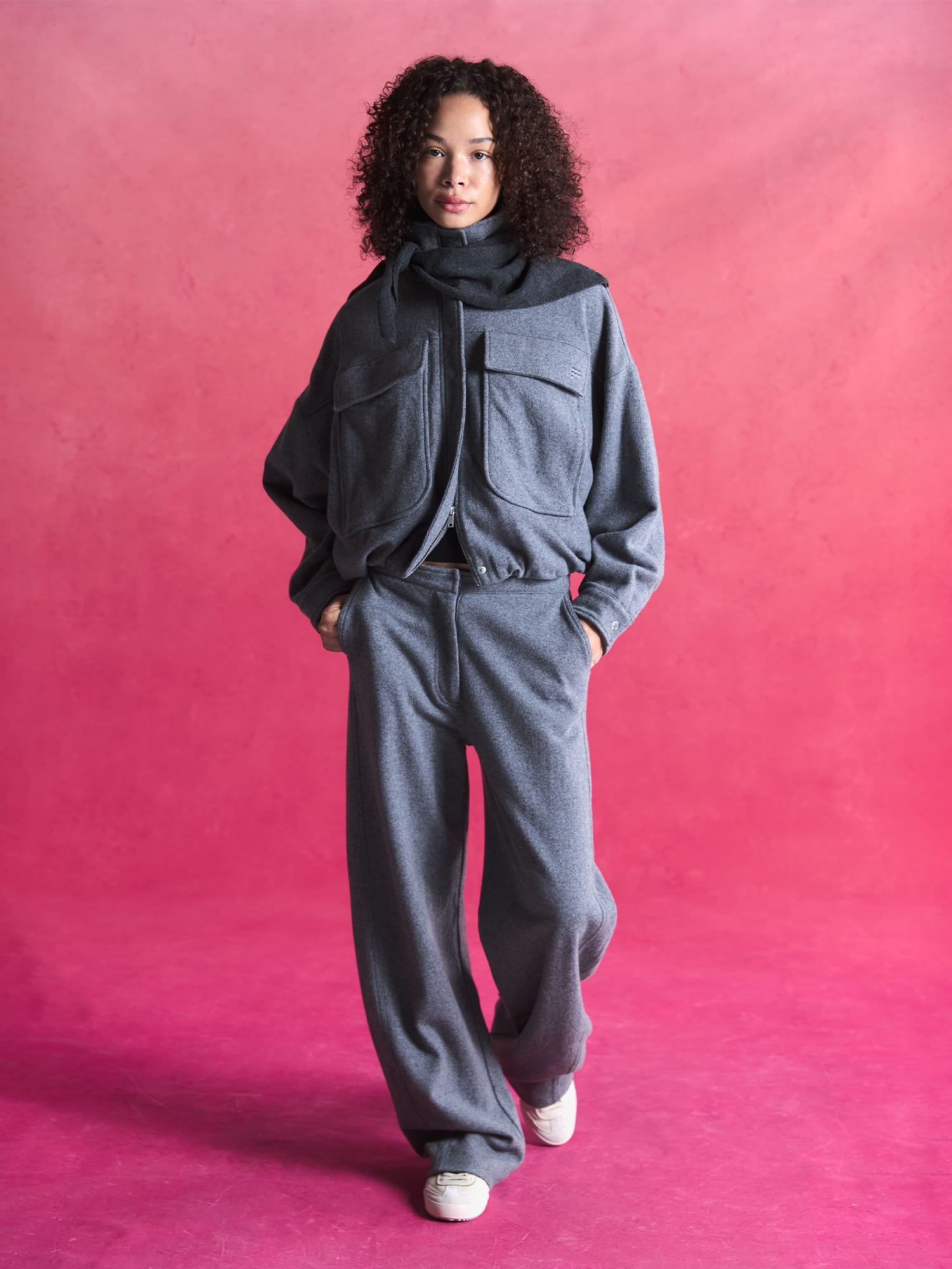 Womens Wool Jersey Trousers—Grey Marl