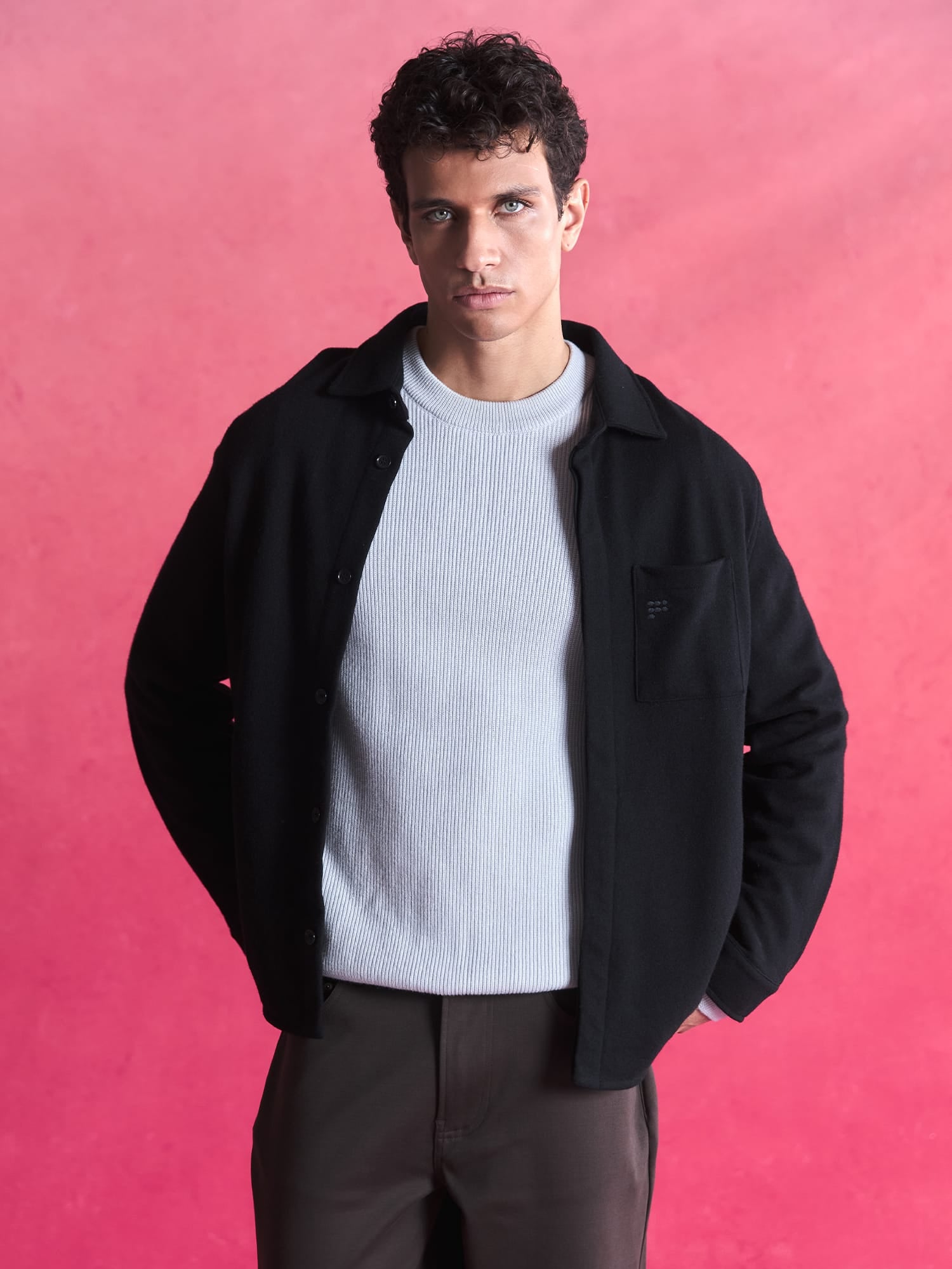 Mens Wool Jersey Shirt—Black