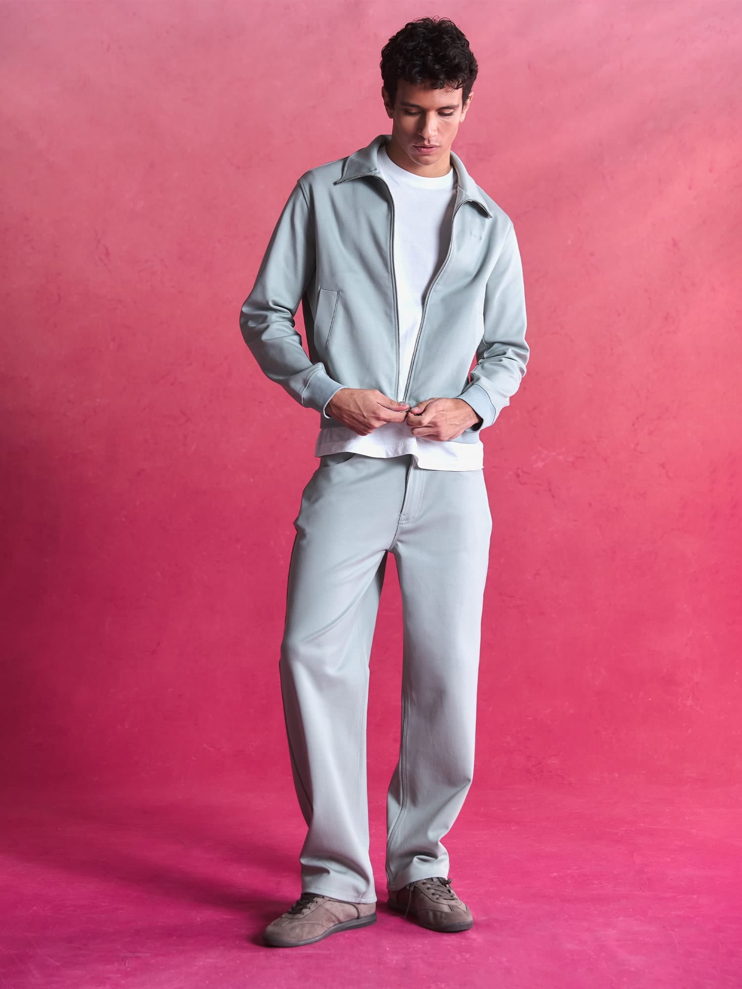 Mens Heavyweight Interlock Trousers—Silent Stone