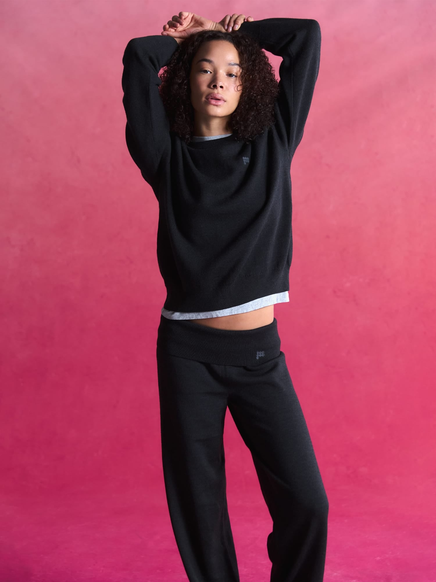 Womens Merino Wool Straight Leg Trousers—Smoked Black