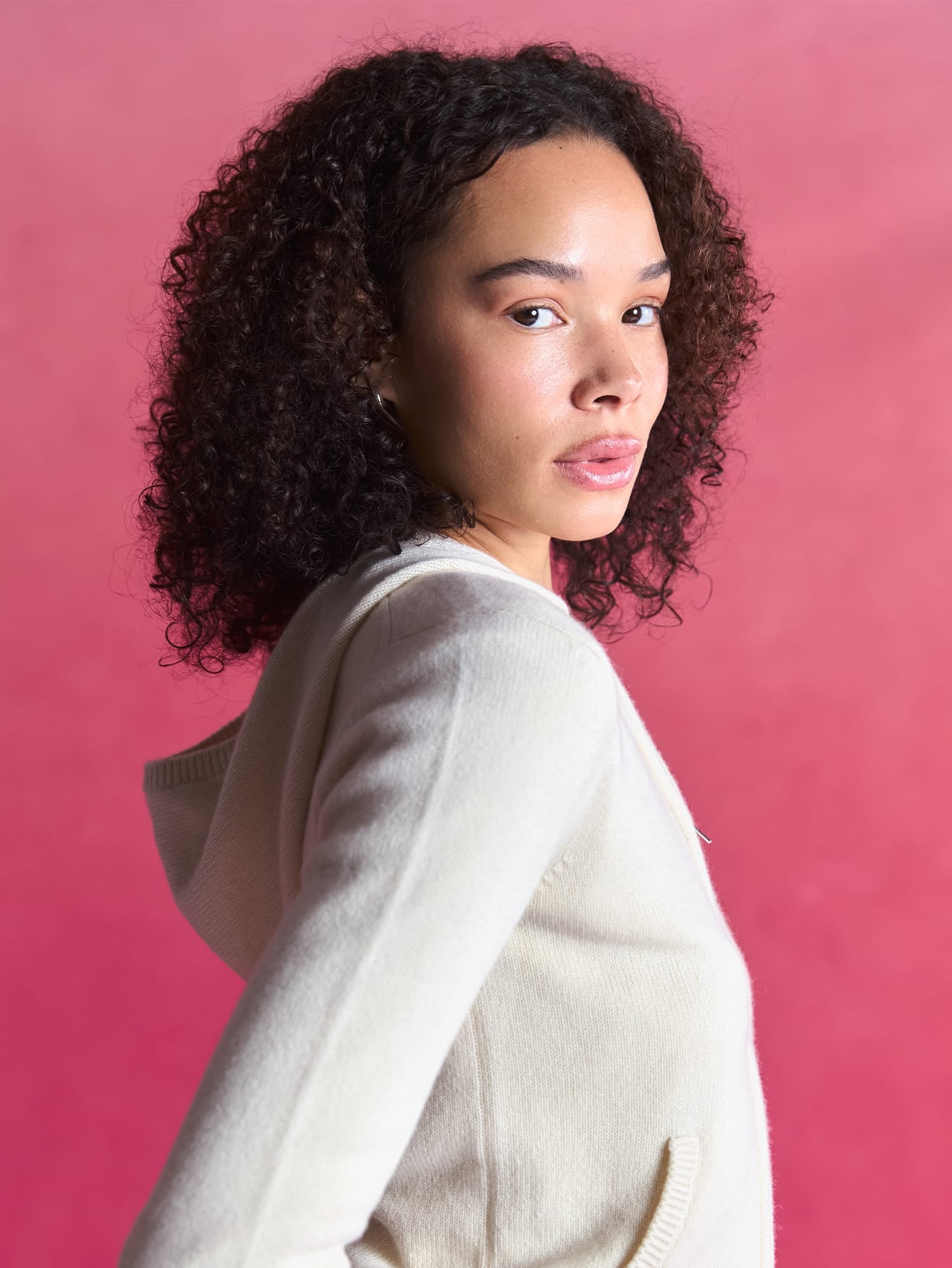 Womens Cashmere and Merino Wool Blend Zip Up Hoodie—Soft Void