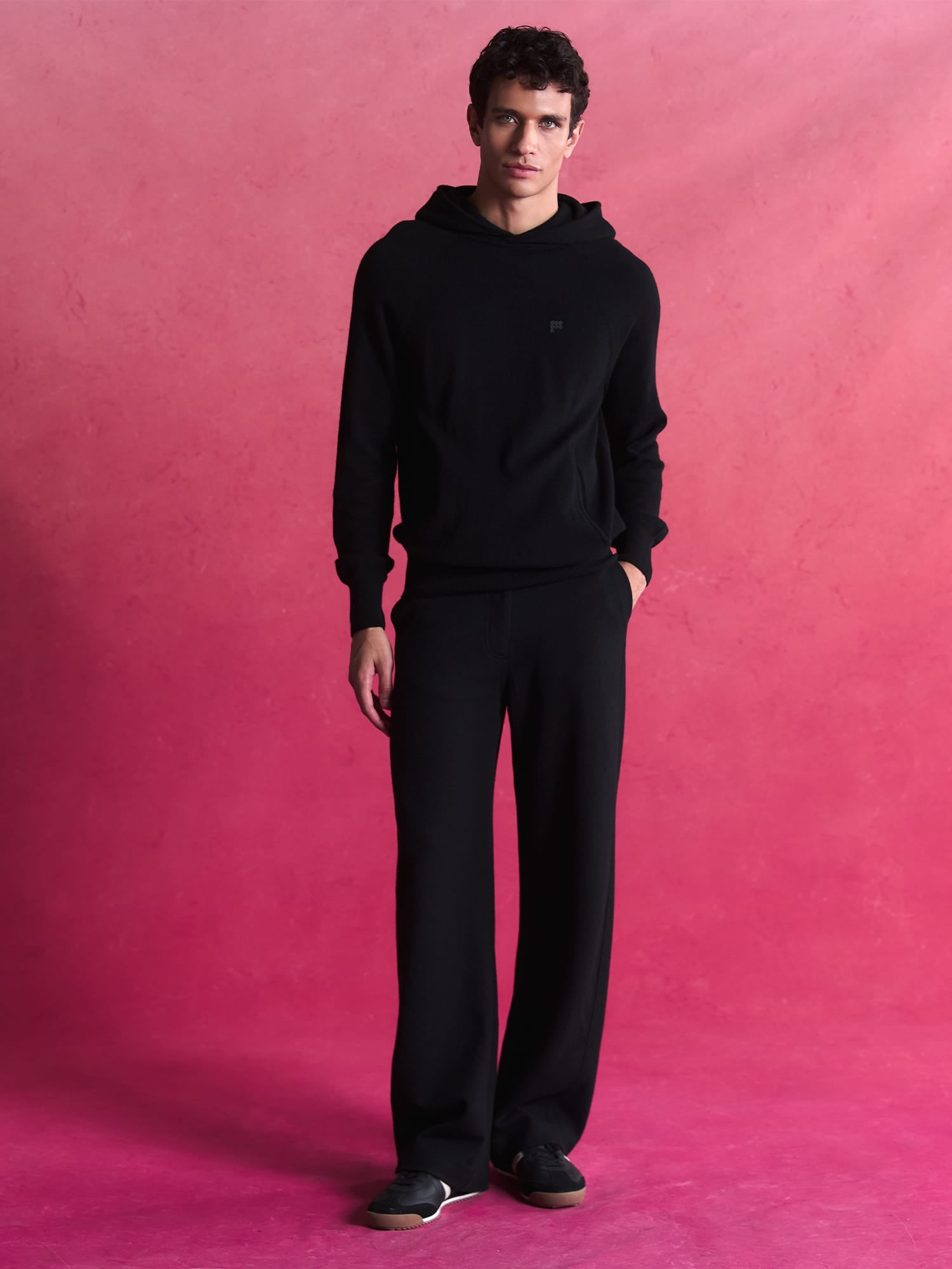 Mens Wool Jersey Trousers—Black