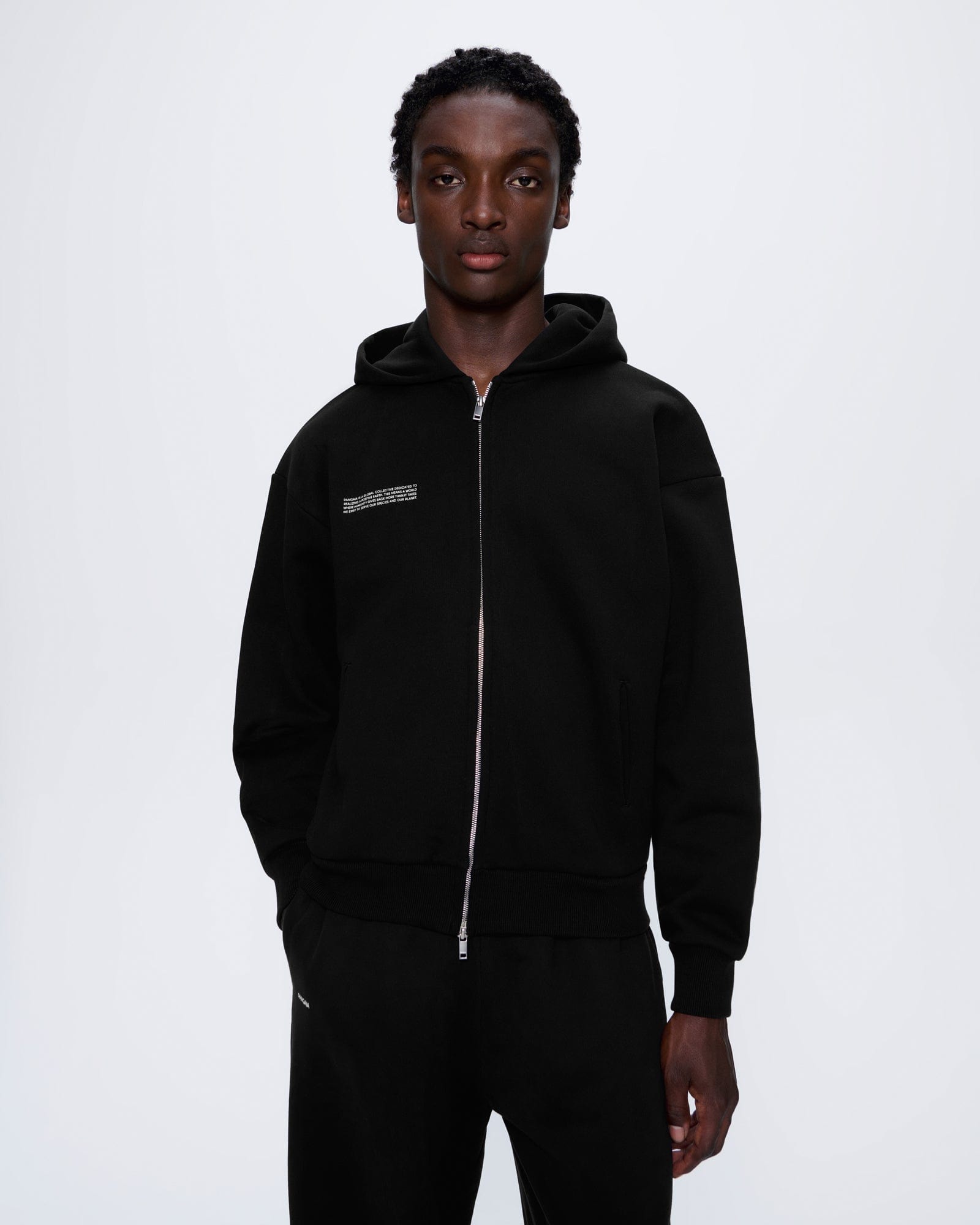 Mens 365 Heavyweight Two-Way Zip-Through Hoodie—Black