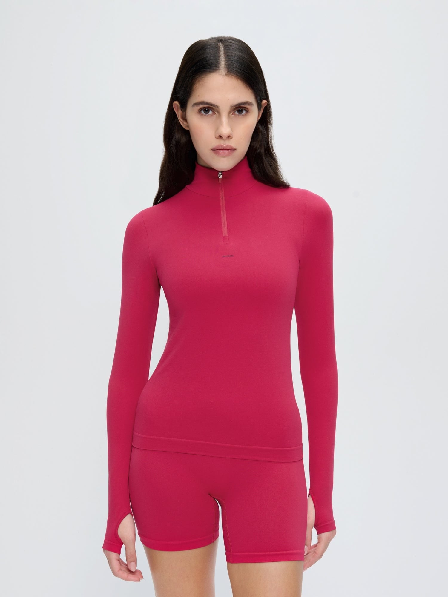 Womens 99% Bio-Based Zipped Long Sleeve Top—Acai Pink