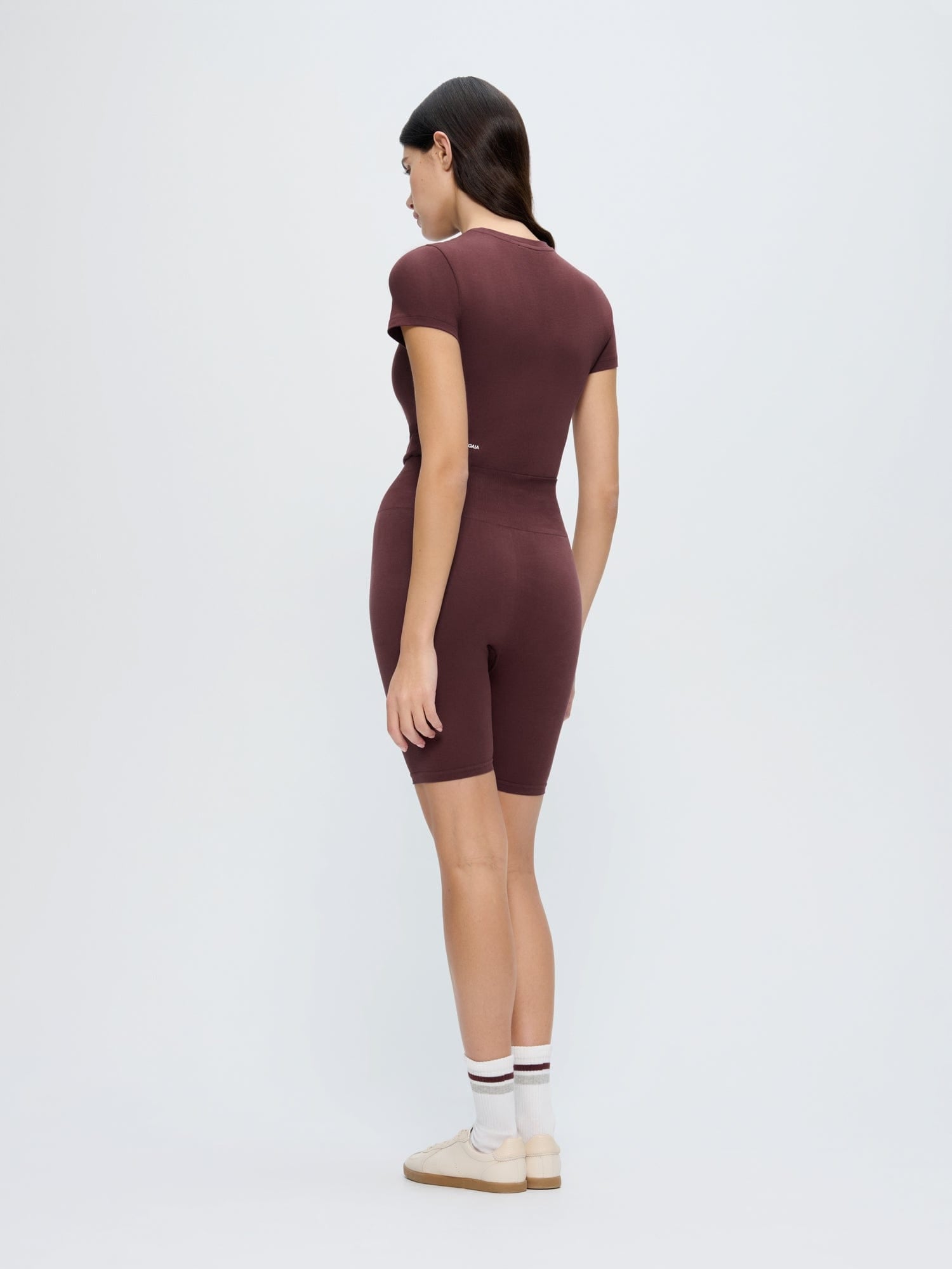 PANGAIA - Womens Cotton-Stretch Cycle Shorts—Chestnut Maroon