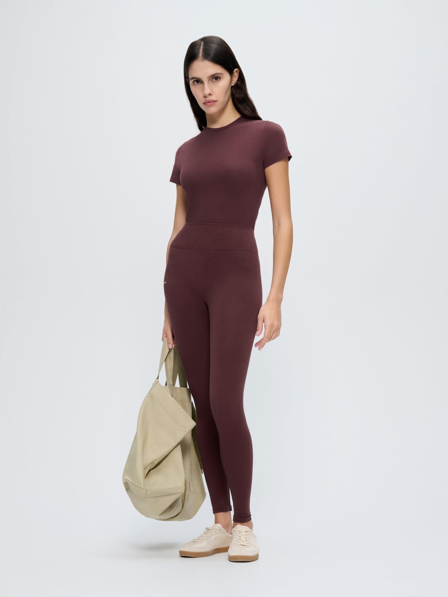 Womens Cotton-Stretch Leggings—Chestnut Maroon