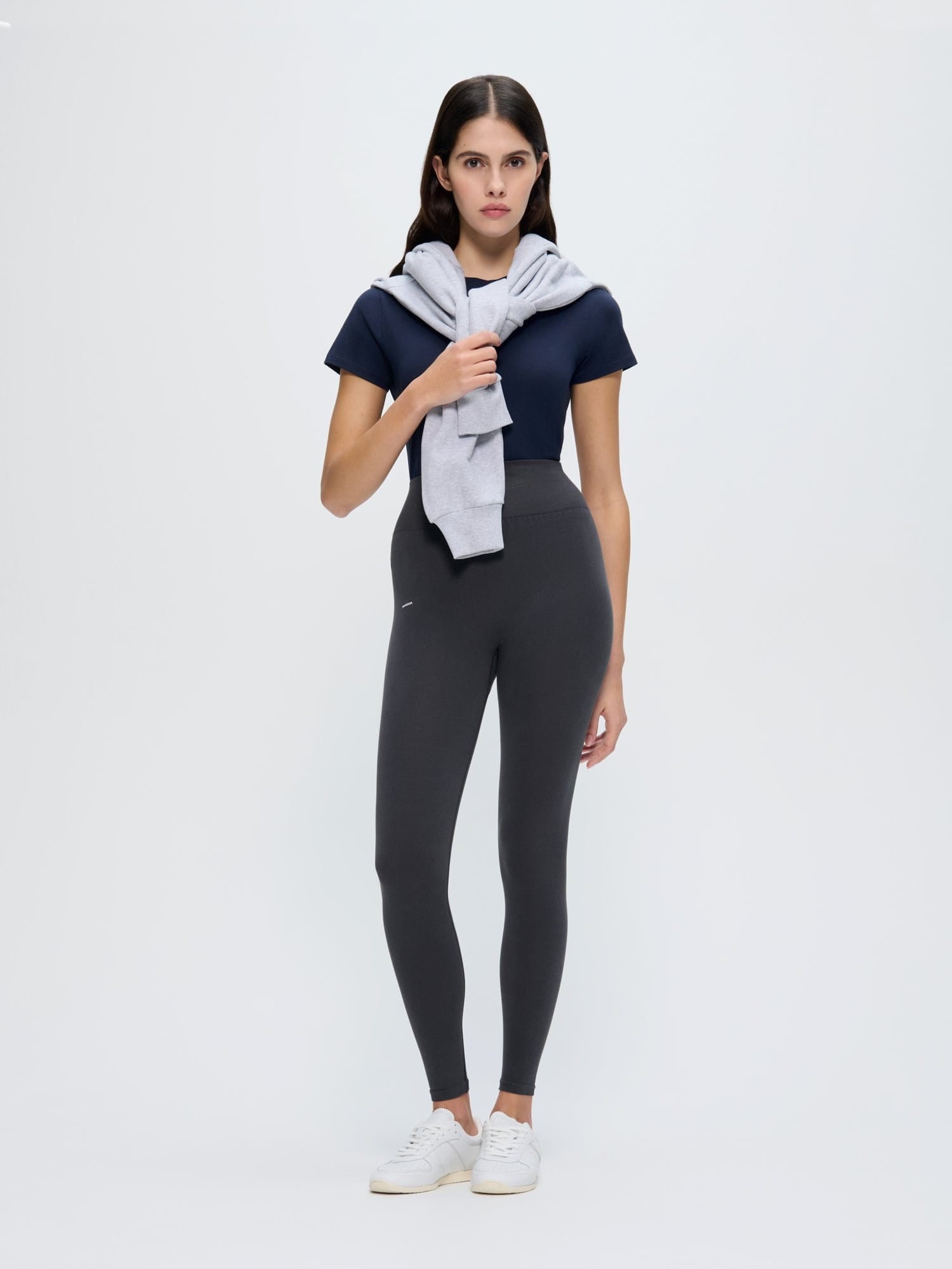 Womens Cotton-Stretch Leggings—Smoked Black