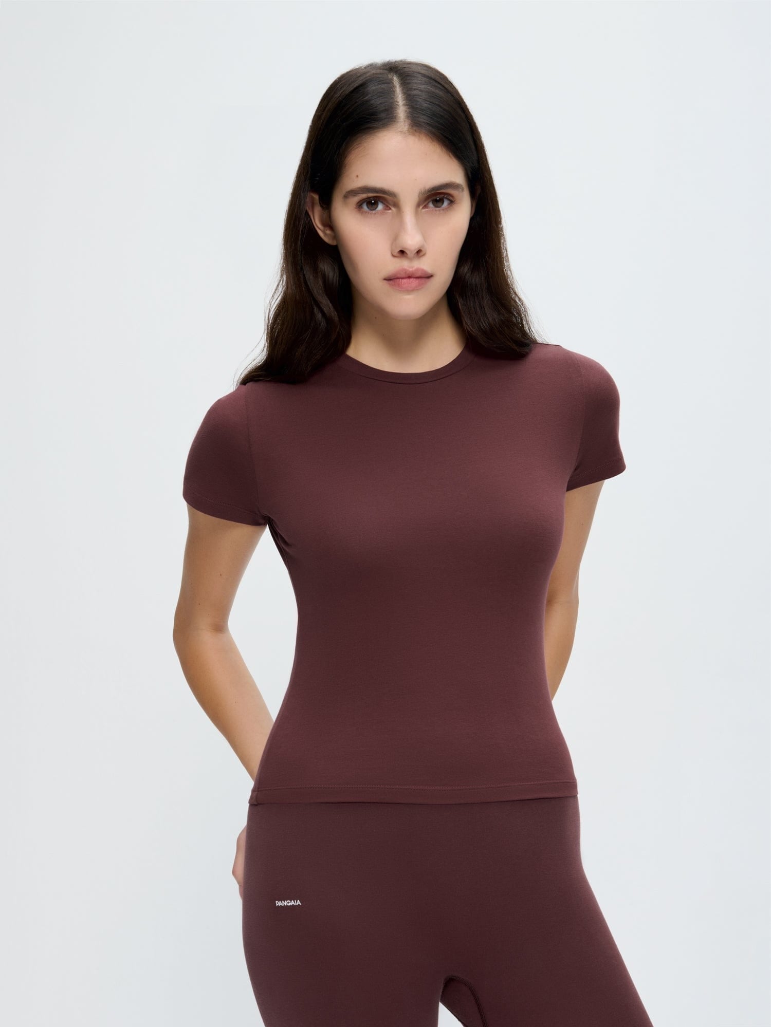 Womens Cotton-Stretch Slim T-Shirt—Chestnut Maroon