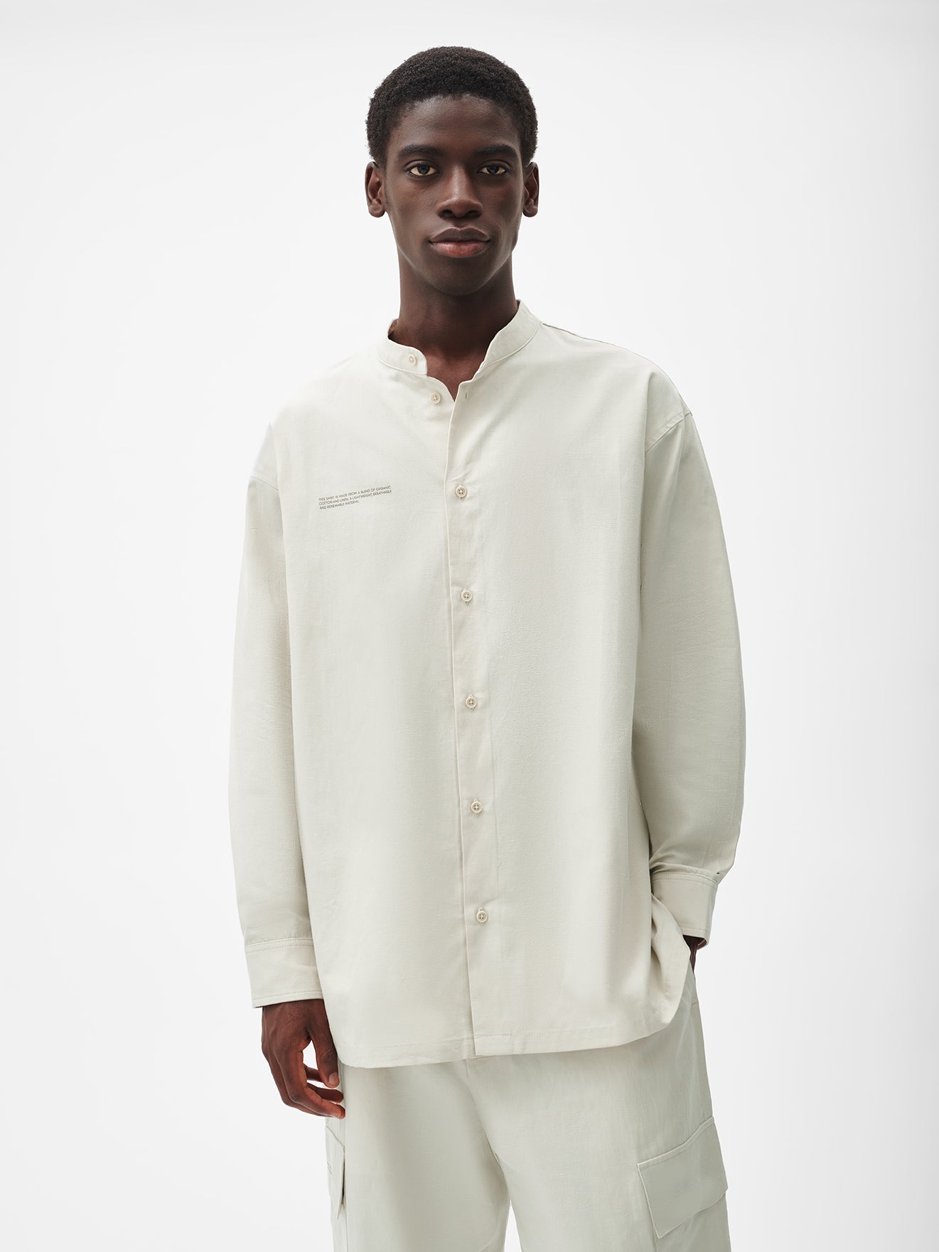Cotton-Linen-Mandarin-Collar-Shirt-Limestone-Model-Male-2