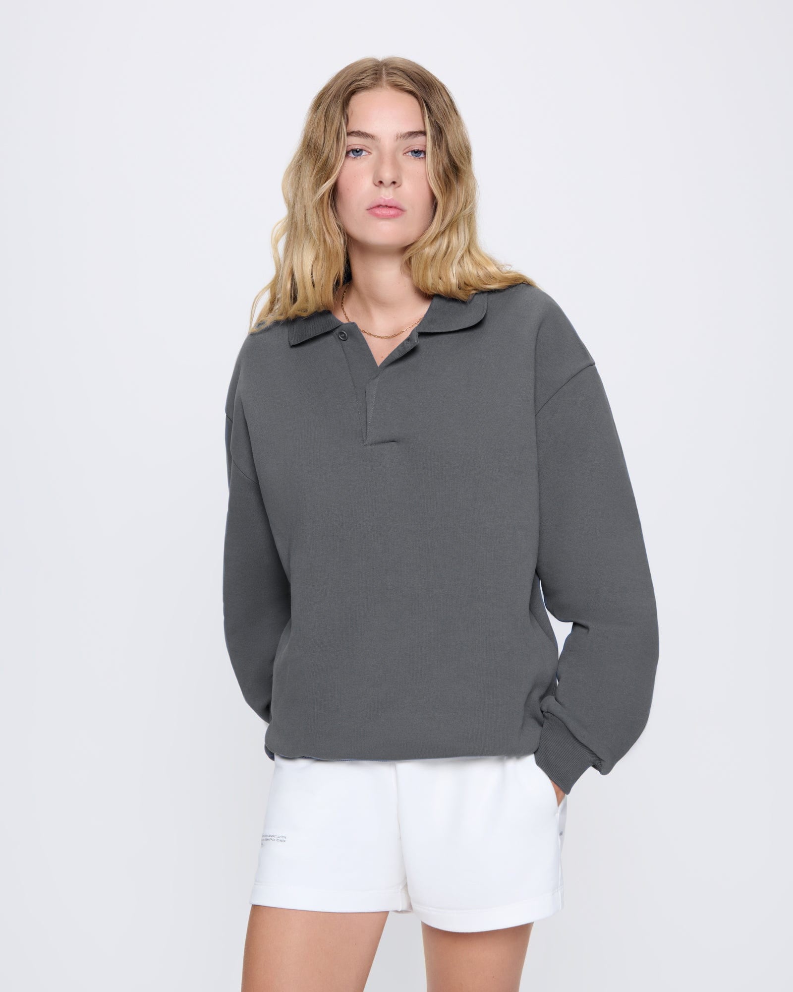 Womens DNA Heavyweight Polo Sweatshirt—atmosphere grey