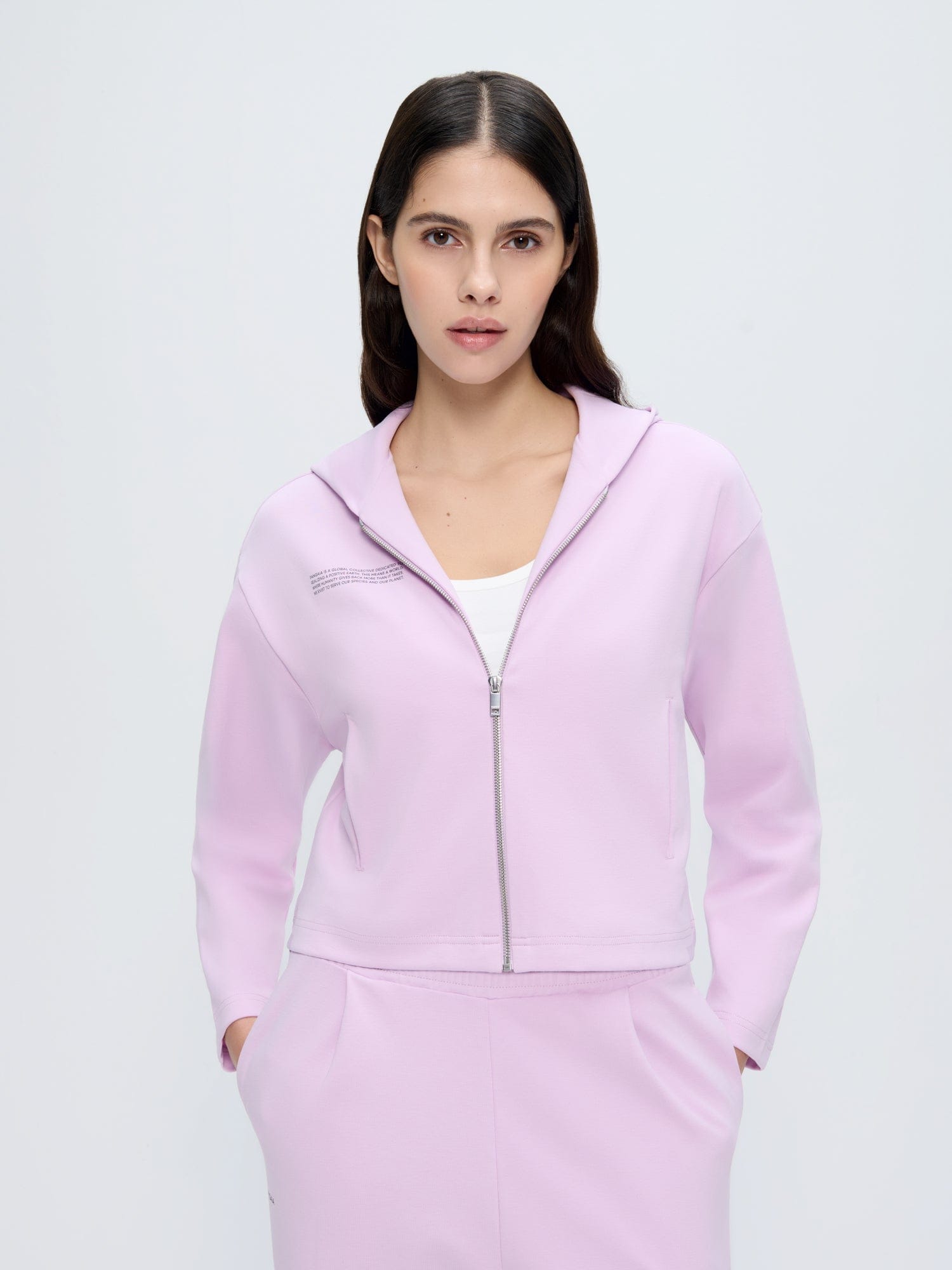 Womens Double Jersey Cropped Zip Up Hoodie—Crocus Purple