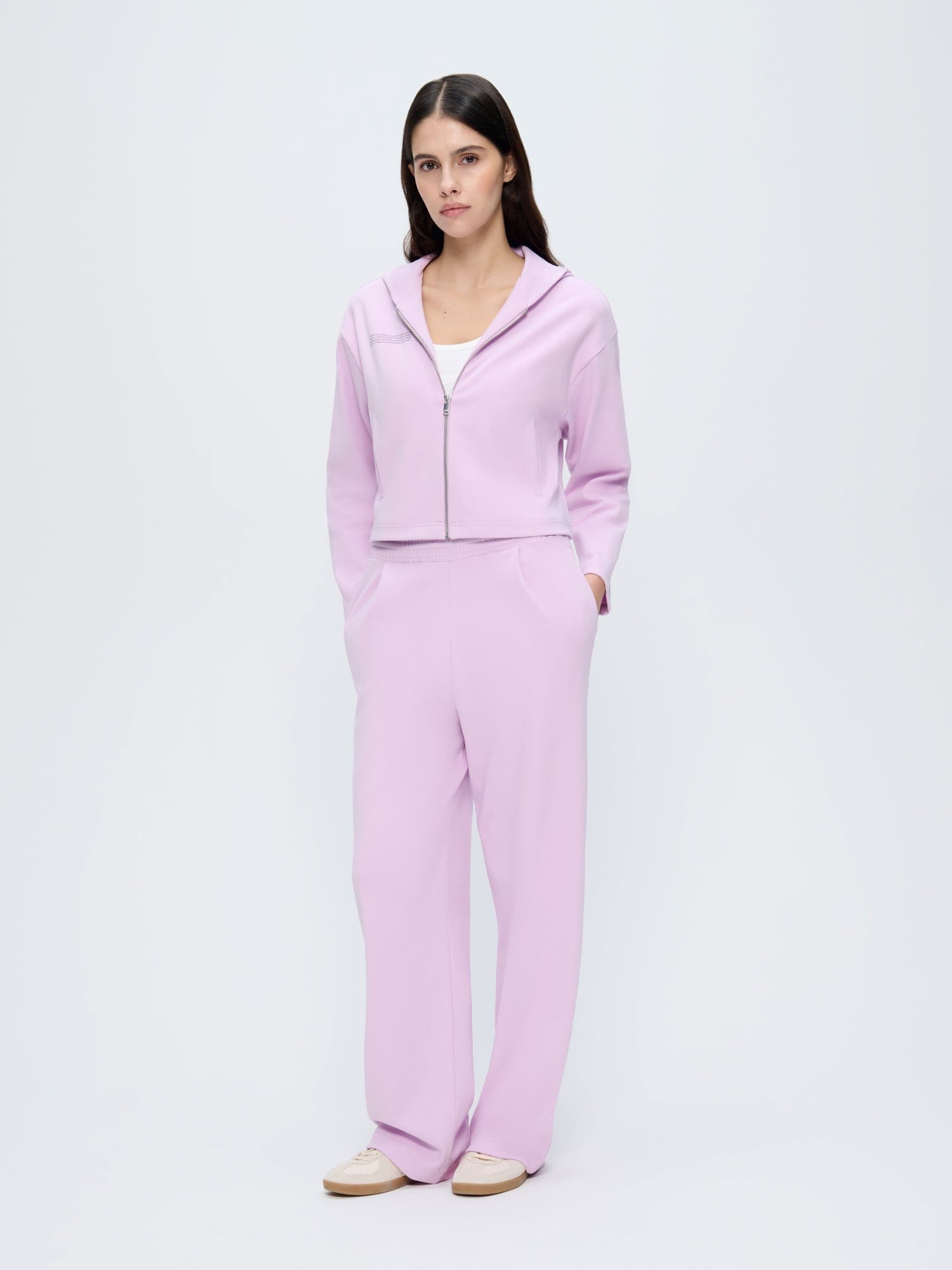 Womens Double Jersey Cropped Zip Up Hoodie—Crocus Purple