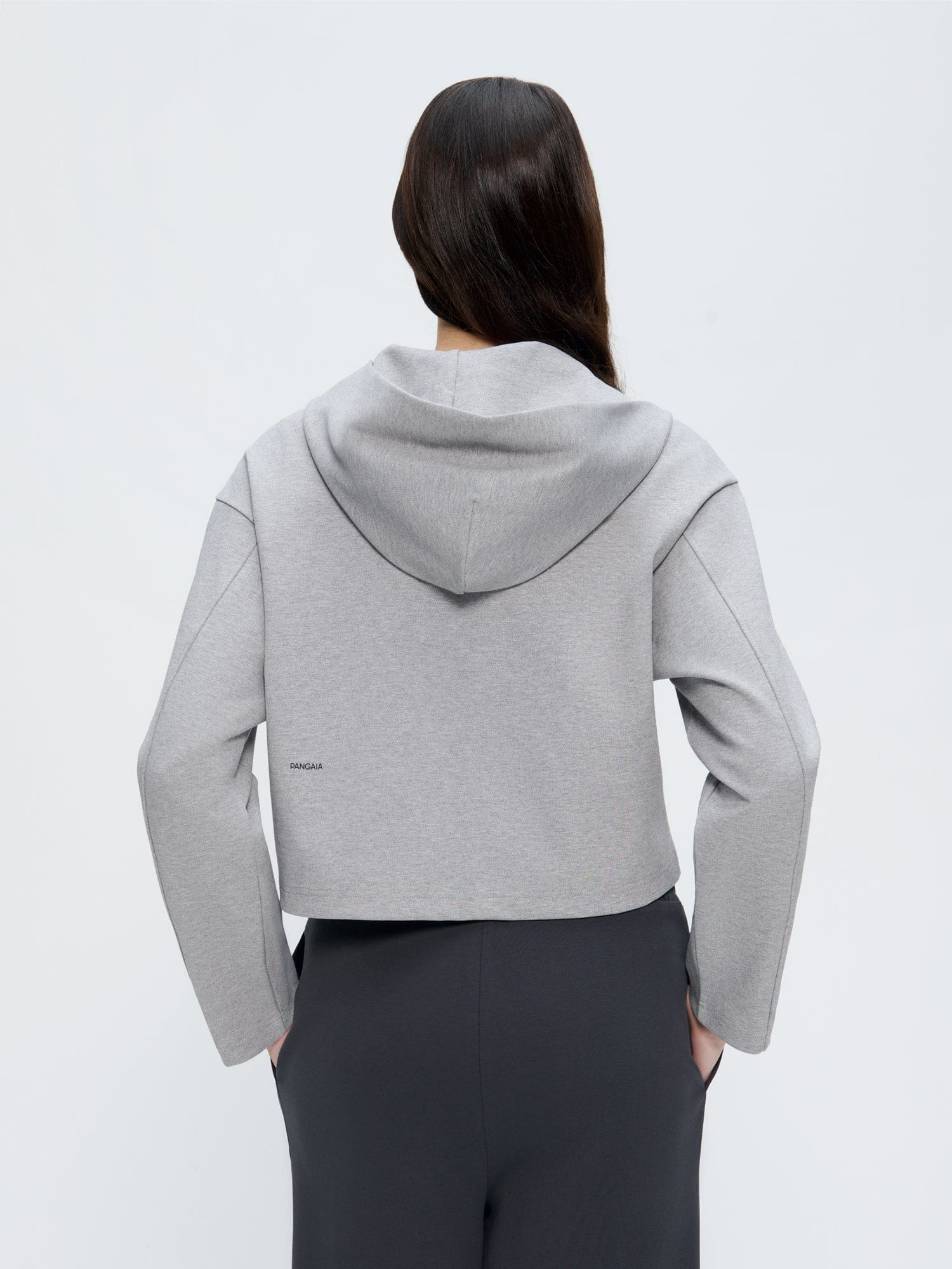 Womens Double Jersey Cropped Zip Up Hoodie—Grey Marl