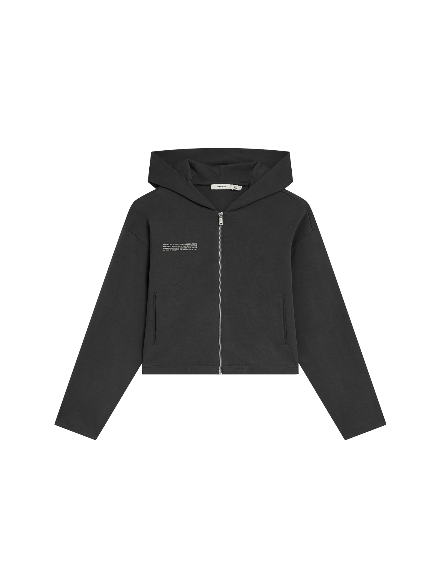 Womens Double Jersey Cropped Zip Up Hoodie—Smoked Black