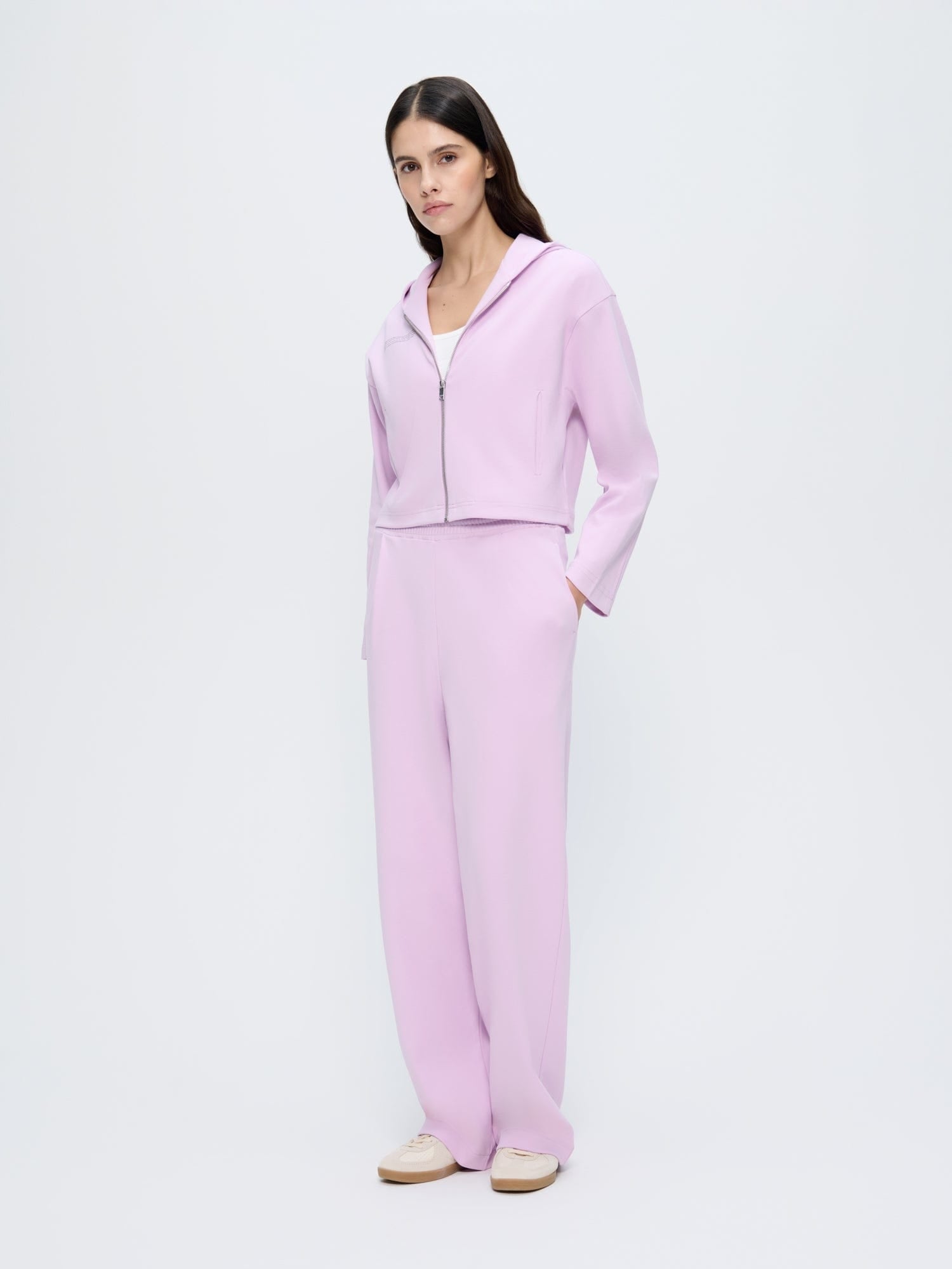 Womens Double Jersey Pleated Trousers—Crocus Purple