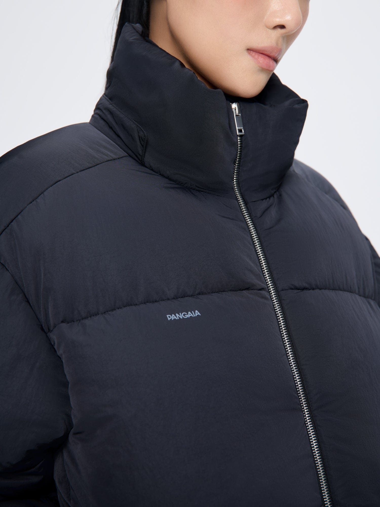 Womens Black Long Puffer Jacket | Flower-Warmth | PANGAIA