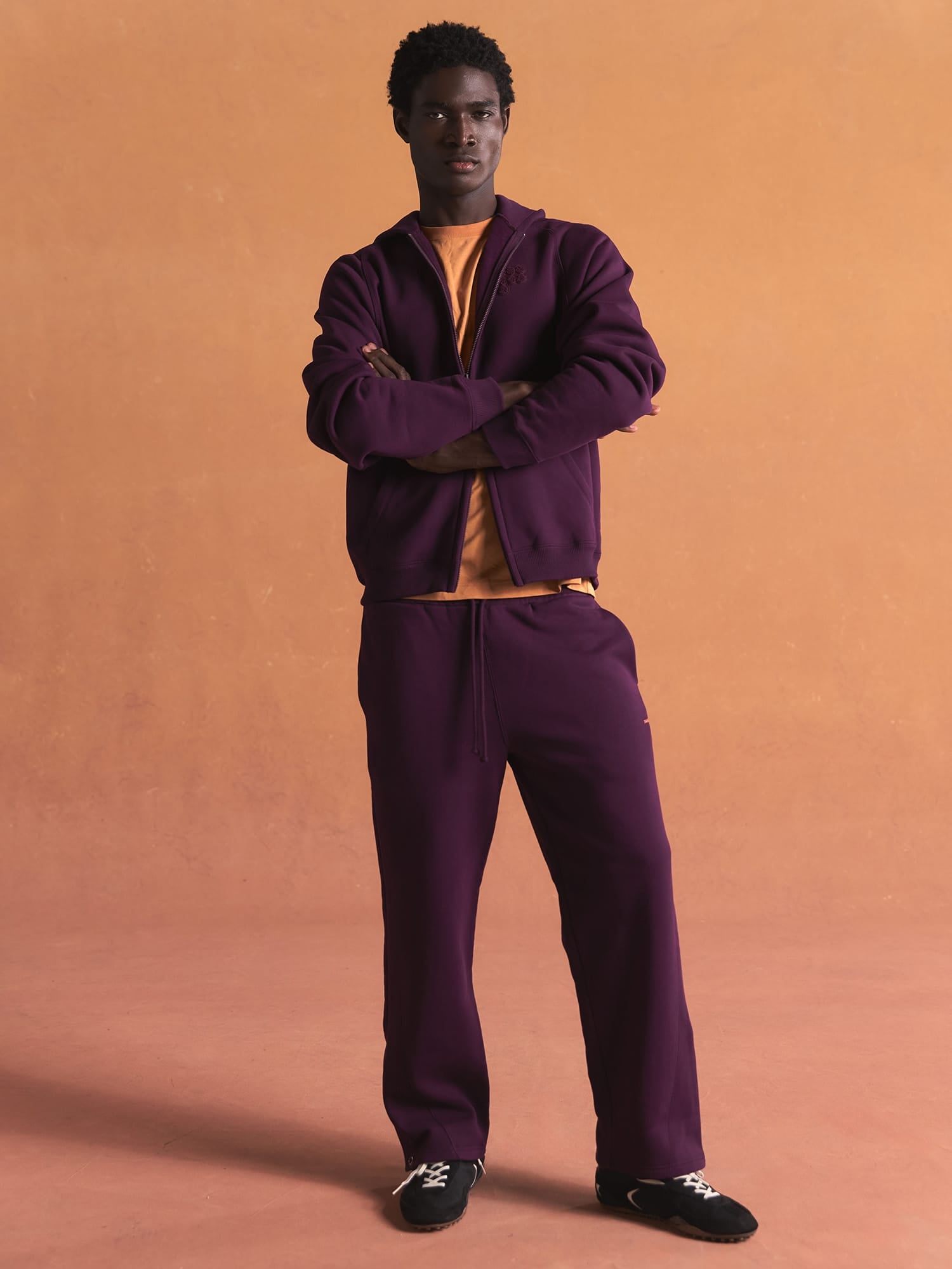 Mens Heavyweight Drawstring Straight Leg Track Pants—Nocturne Plum