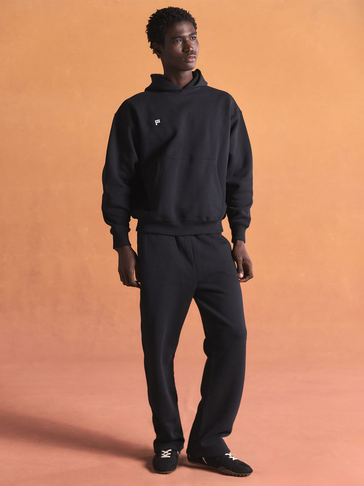 Mens Heavyweight Hoodie and Straight Leg Track Pants Set—Black