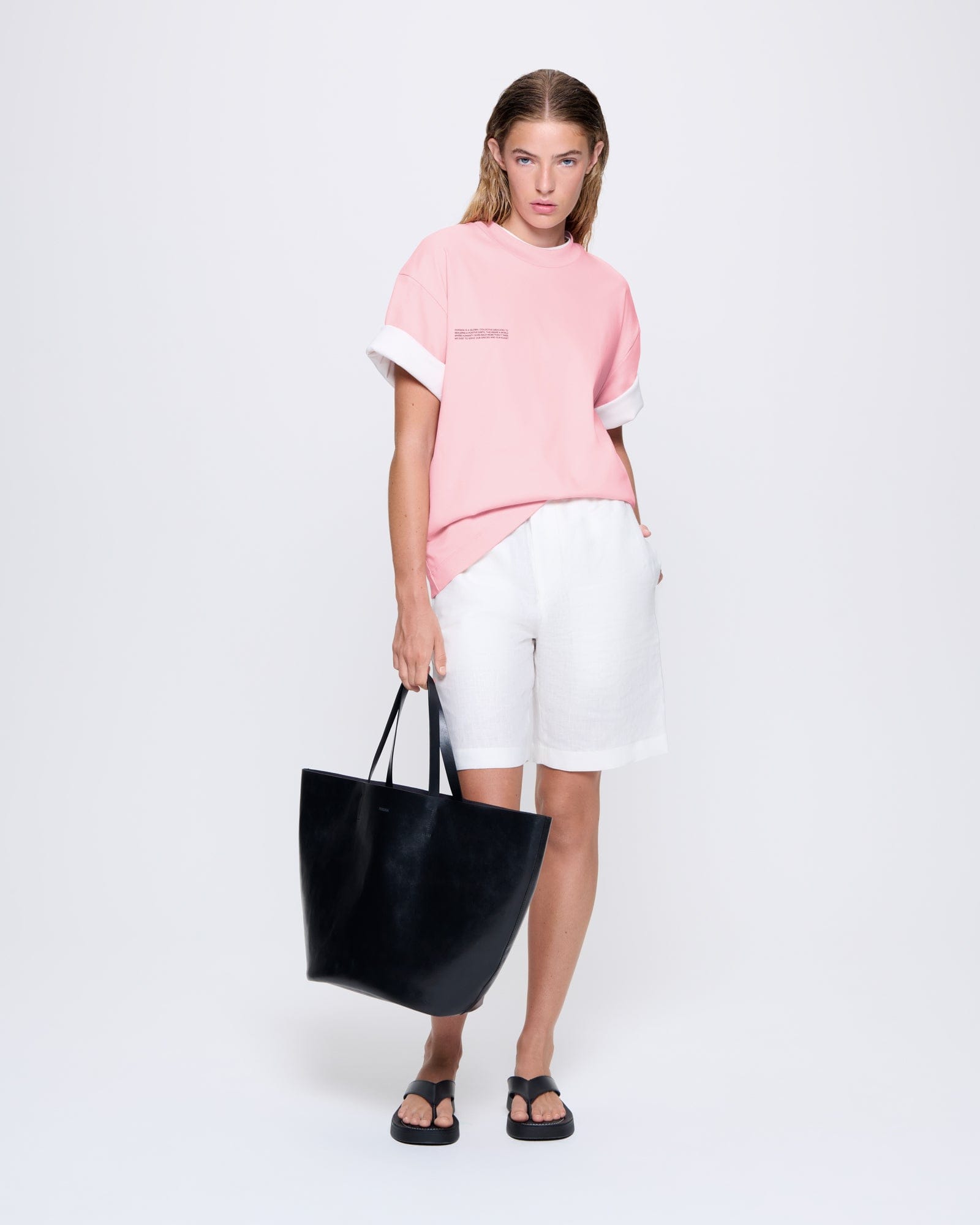 Womens Interlock Oversized Text Block T-Shirt—Sakura Pink