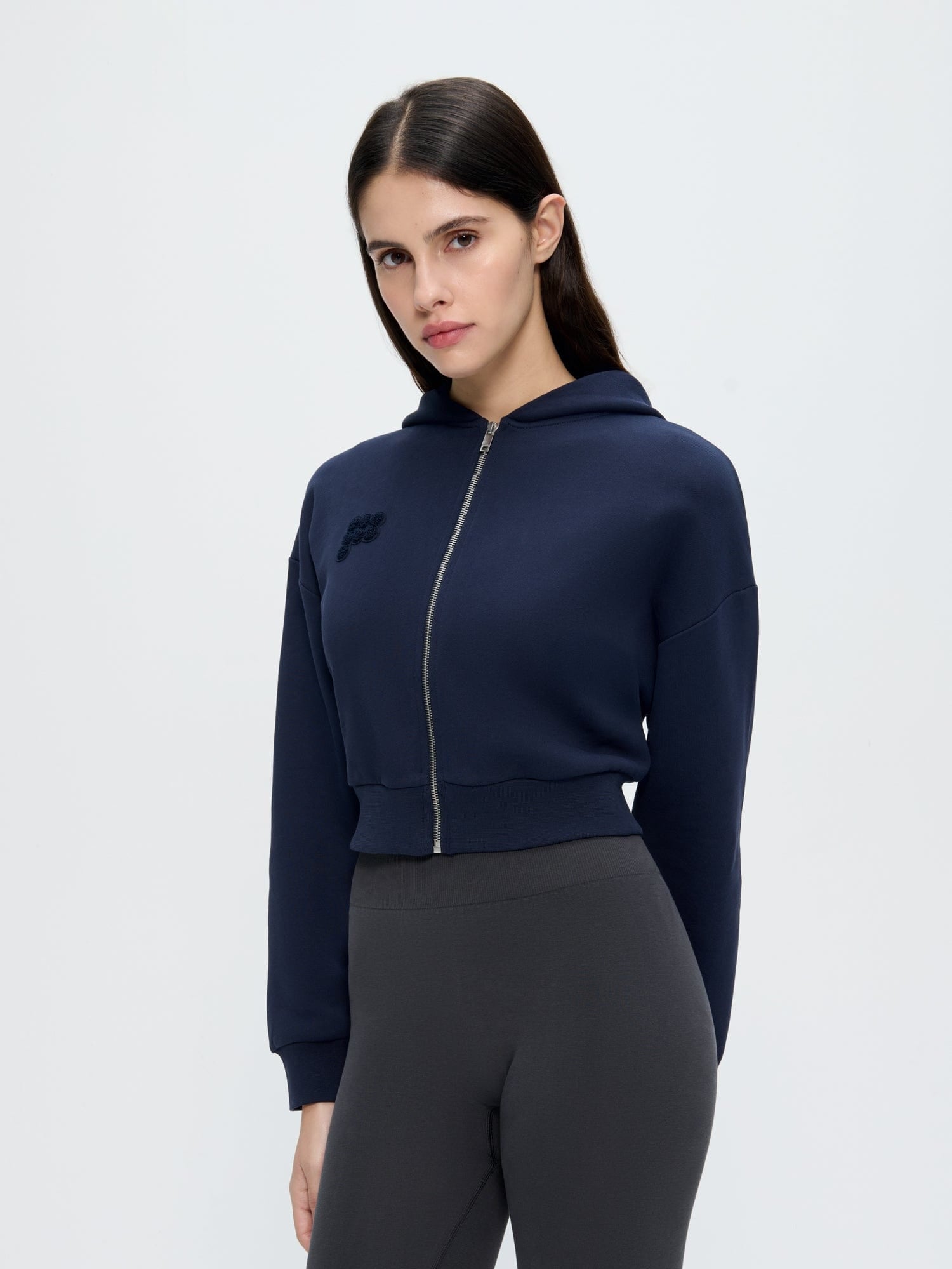 Womens Cropped Zip Up Hoodie—Midnight Navy