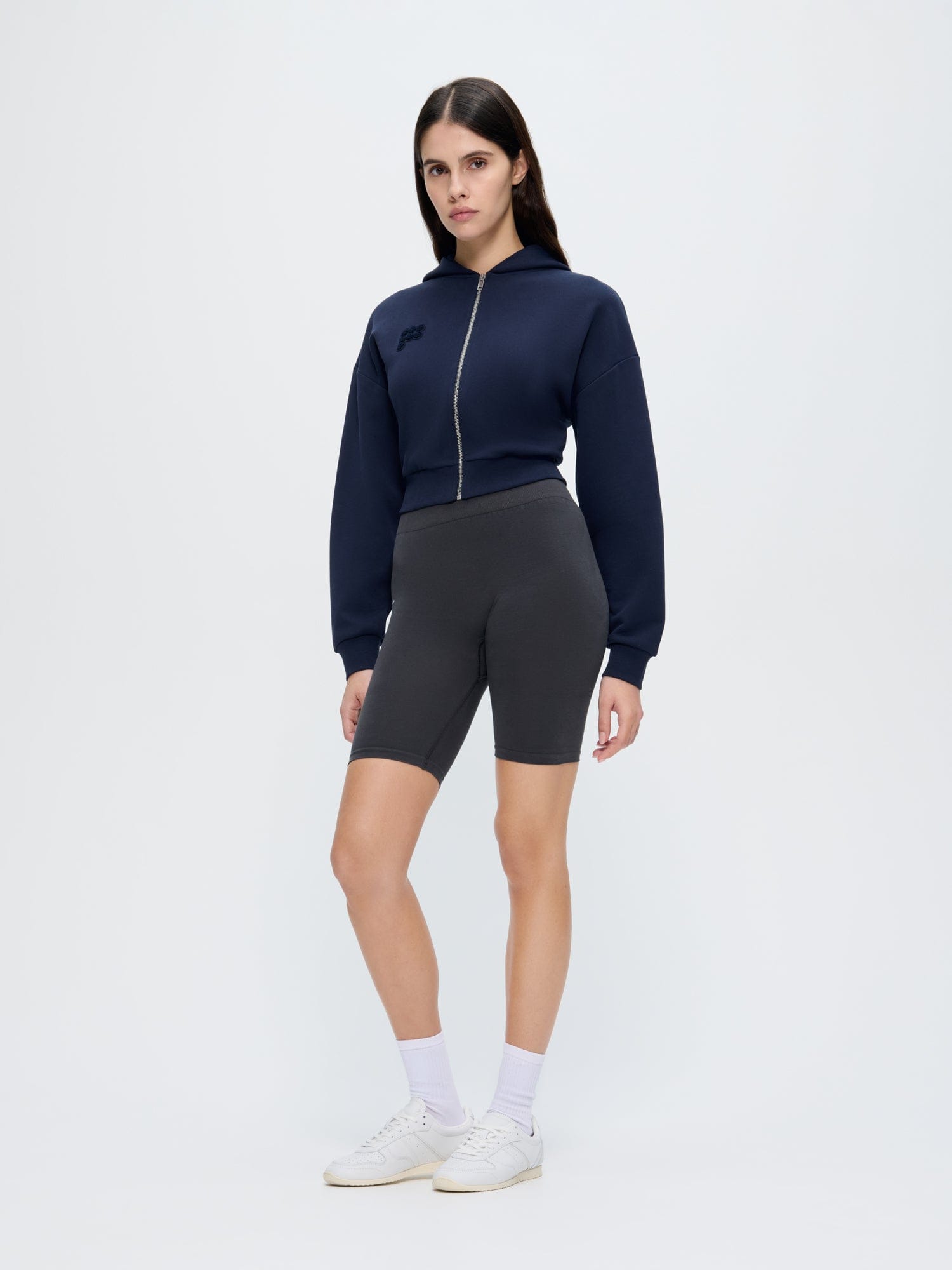 Womens Cropped Zip Up Hoodie—Midnight Navy