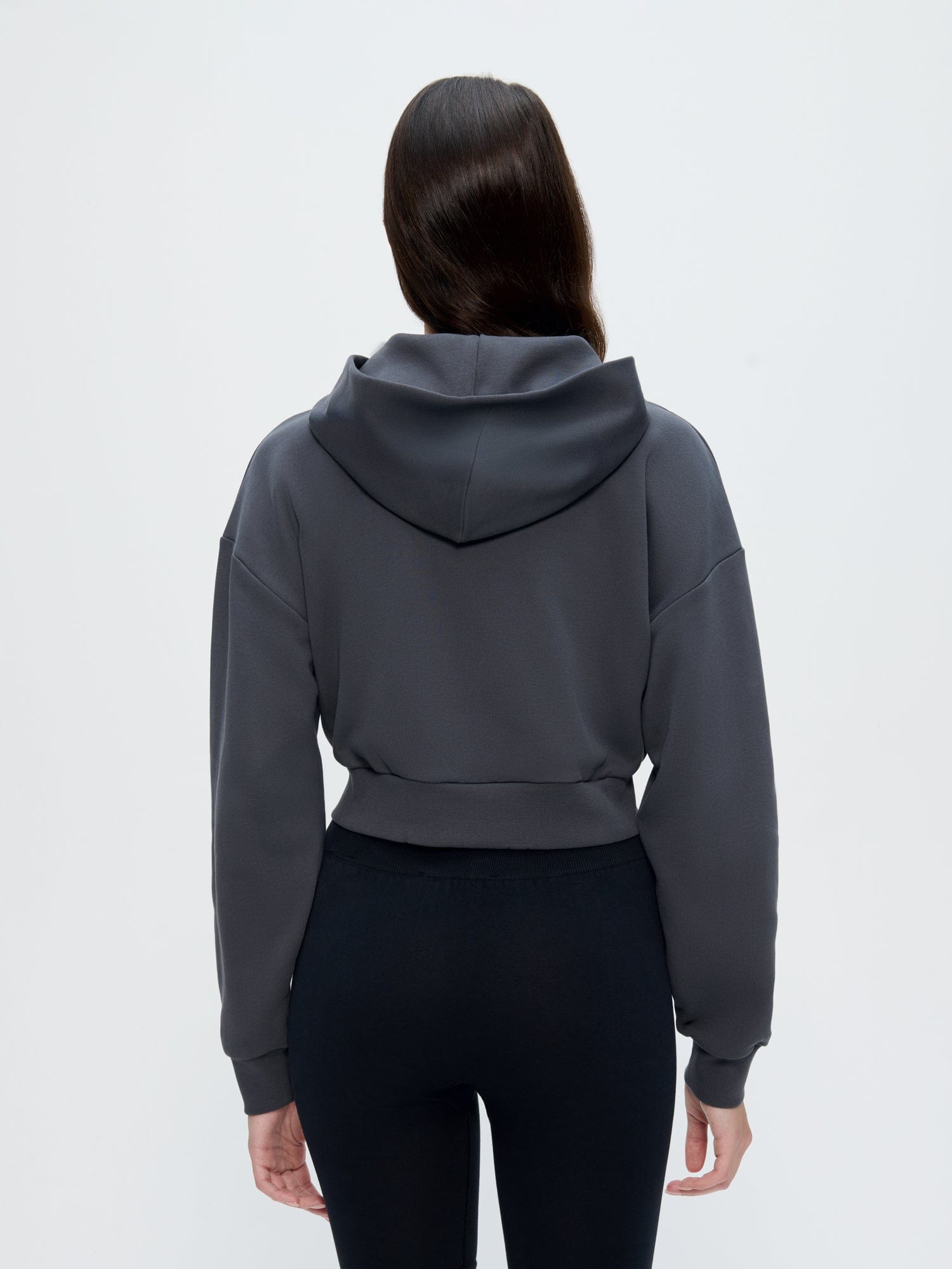 Womens Cropped Zip Up Hoodie—Smoked Black