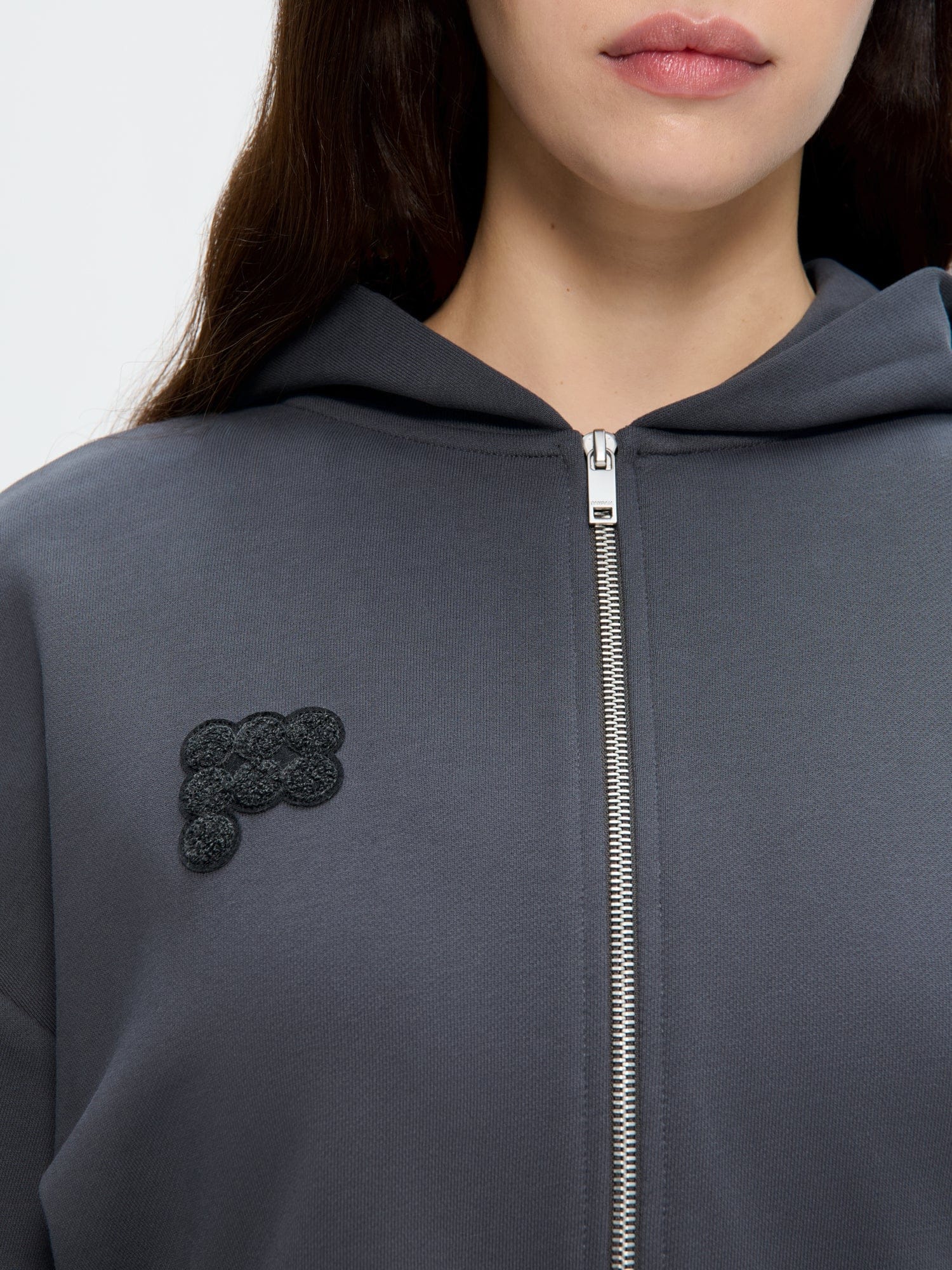 Womens Cropped Zip Up Hoodie—Smoked Black