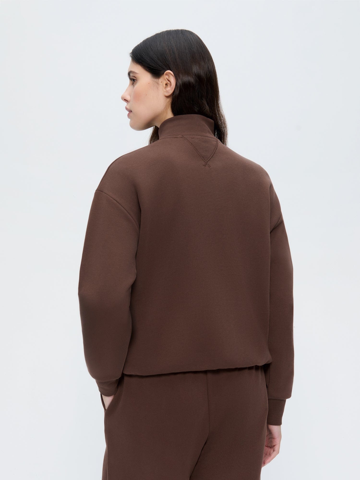 Womens Half Zip Sweatshirt—Mahogany Brown