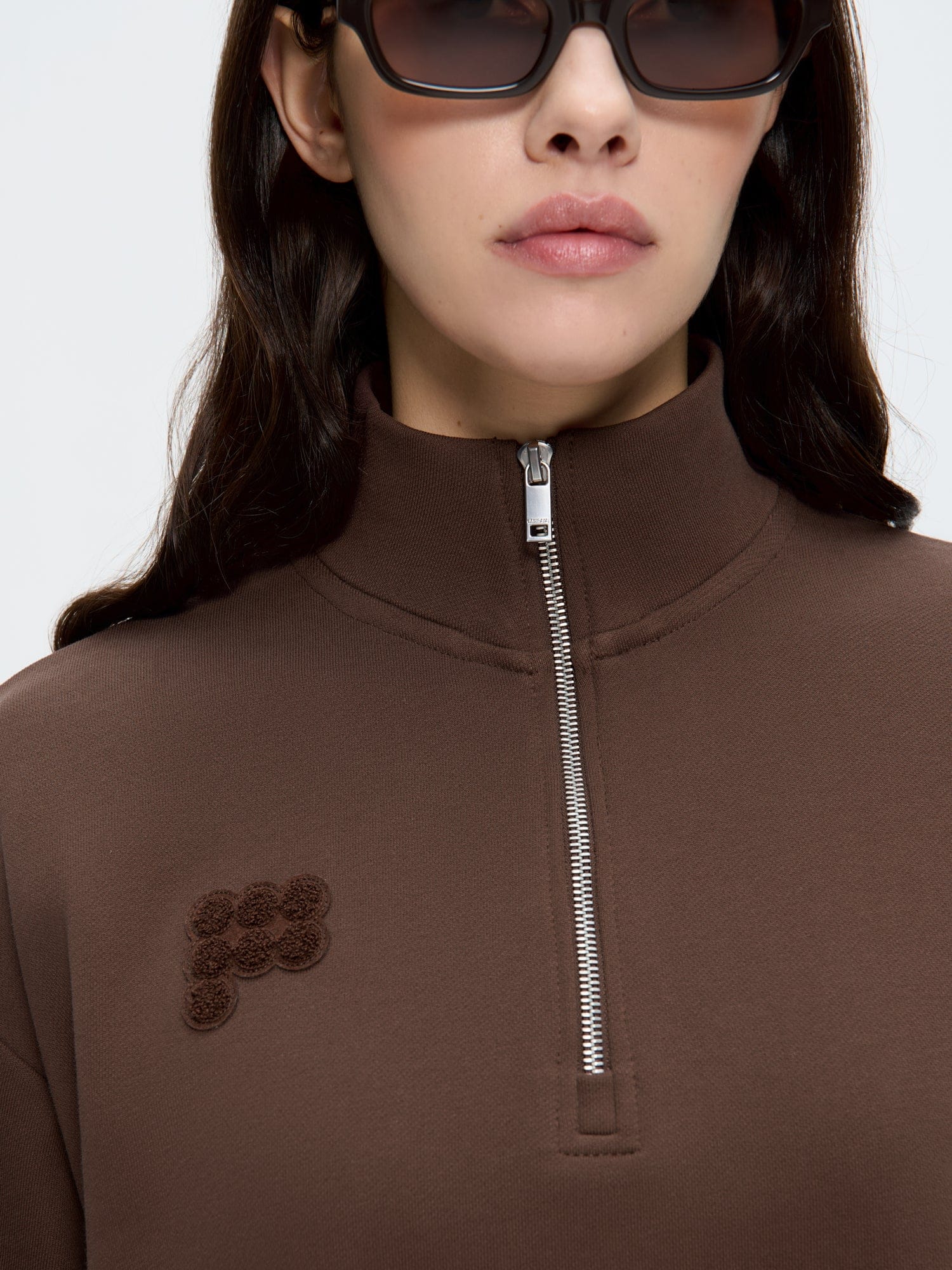 Womens Half Zip Sweatshirt—Mahogany Brown