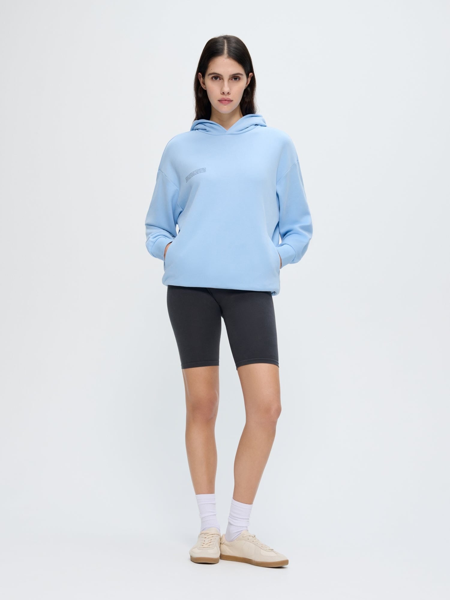 Womens 365 Midweight Hoodie Dewdrop Blue, 100% organic cotton, oversized boxy fit, hooded with kangaroo pocket