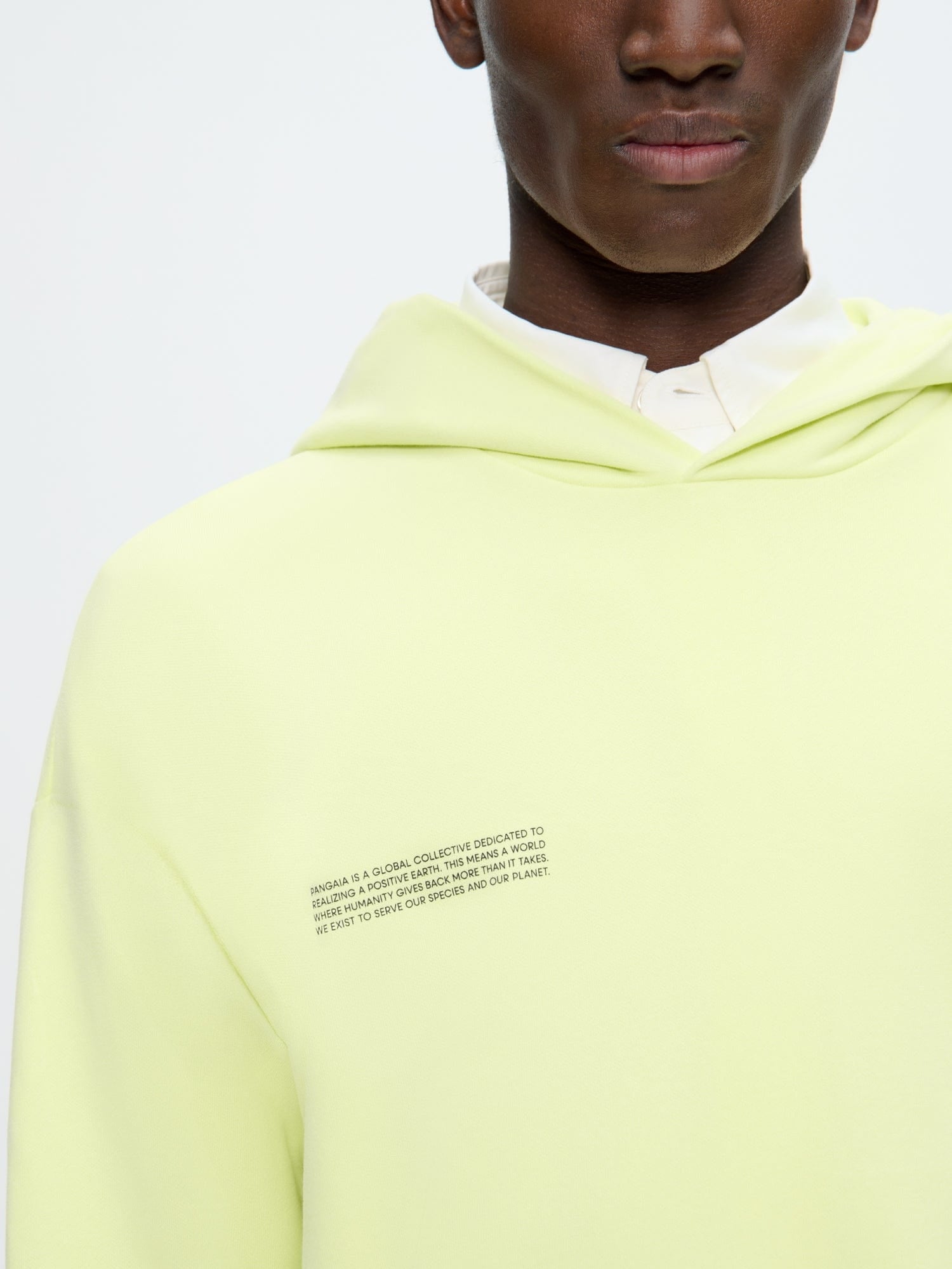 Mens 365 Midweight Soft Lime organic cotton hoodie, oversized boxy fit, hooded, worn by model