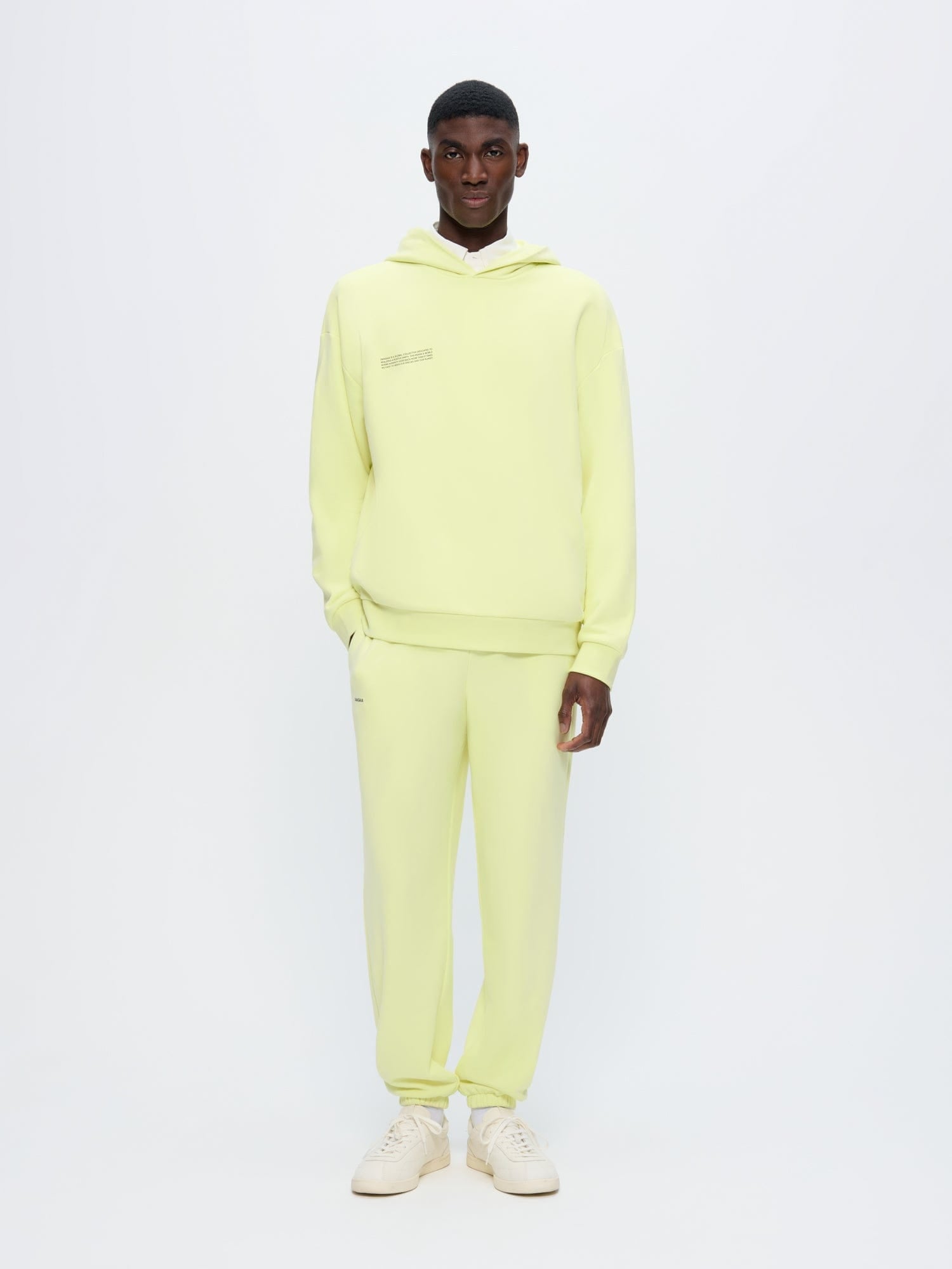 Mens Soft Lime 365 Midweight 100% organic cotton hoodie, oversized fit, boxy silhouette, kangaroo pocket, on model