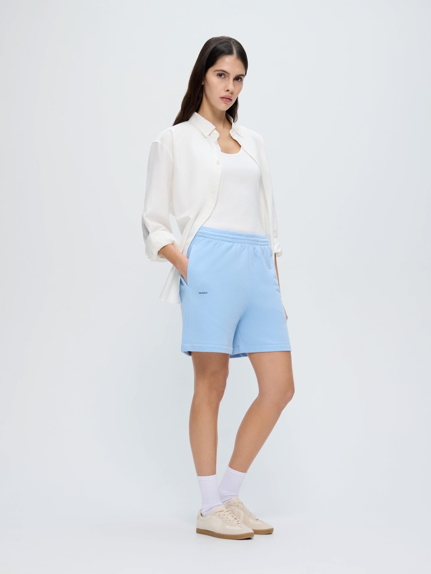 Womens 365 Midweight Mid Length Shorts—Dewdrop Blue