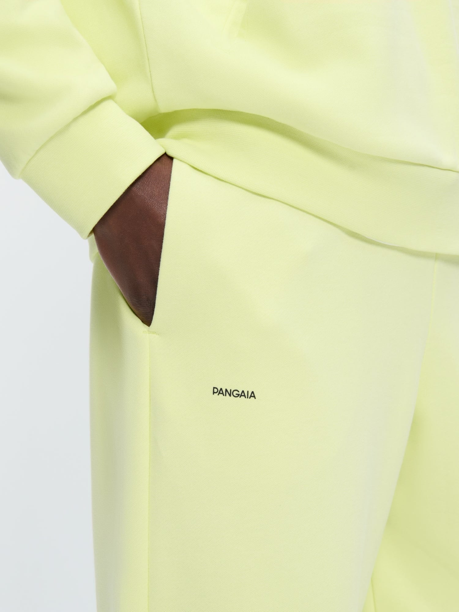 Mens 365 Midweight Track Pants Soft Lime organic cotton oversized fit with side pocket and Pangaia logo